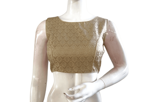 Gold Color Banaras Brocade Boat Neck Readymade blouse - D3blouses