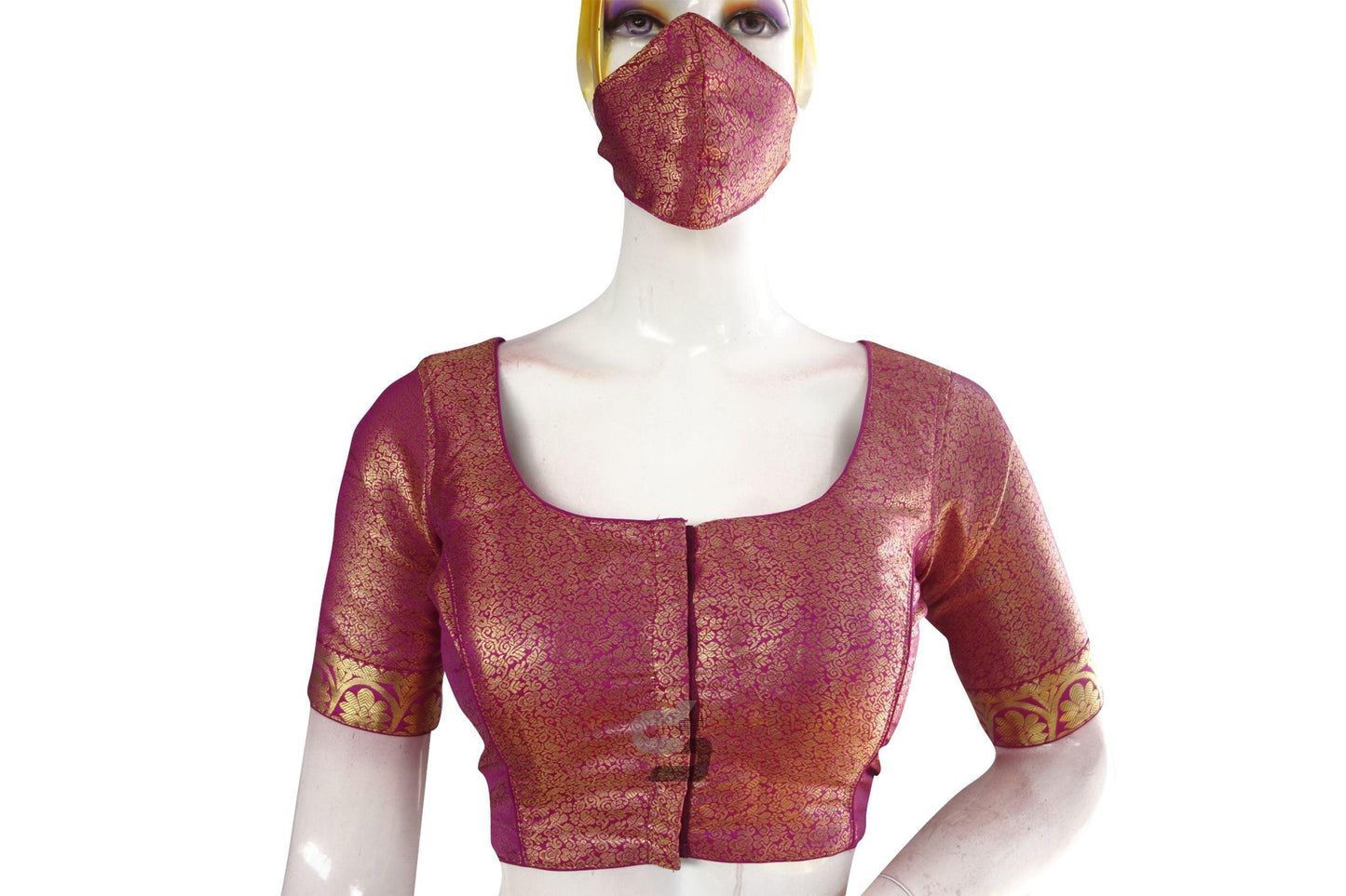 Magenta Color Brocade Silk Readymade Blouse With Matching Mask - D3blouses