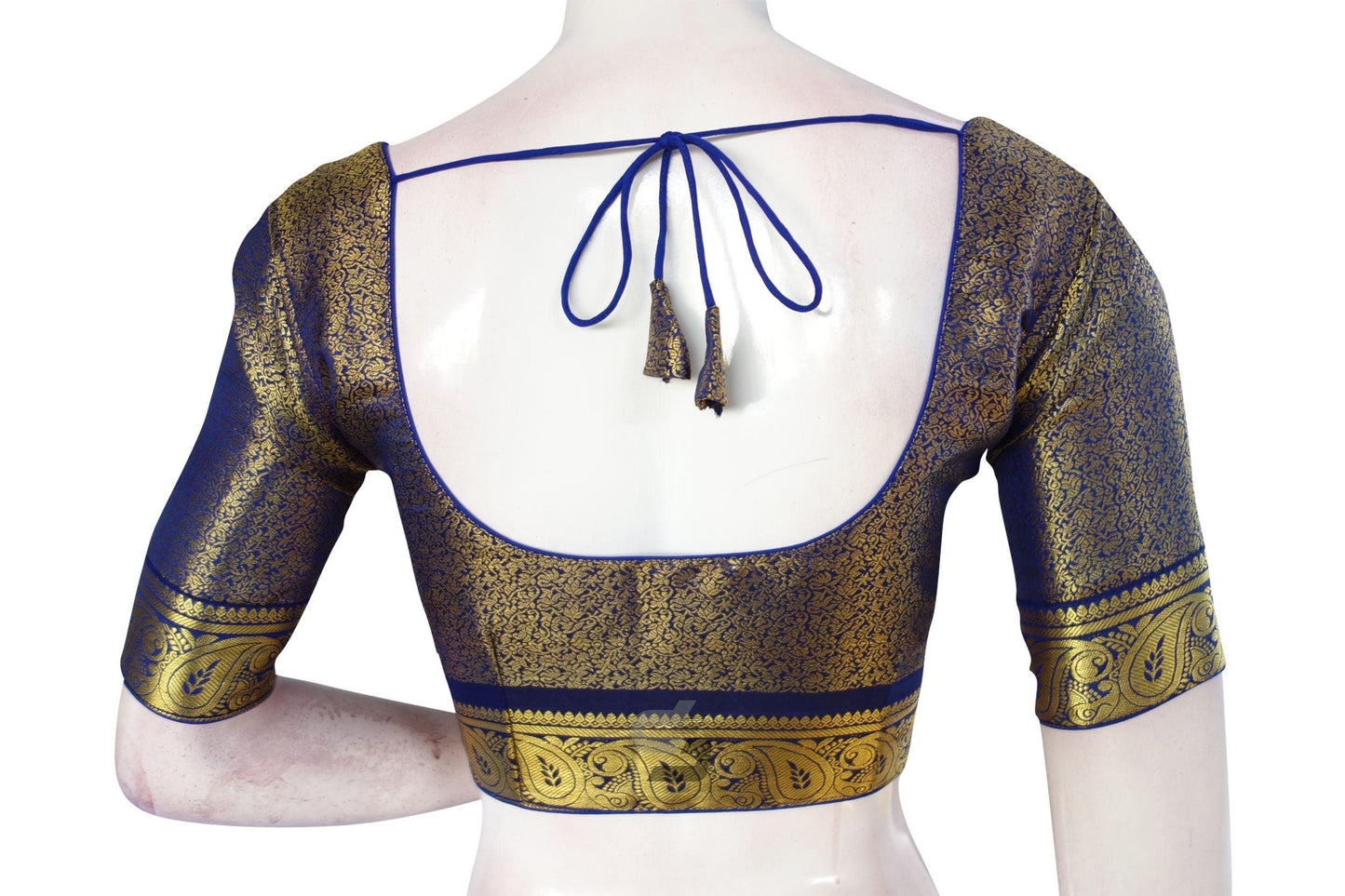 Blue Color Brocade Silk Readymade Blouse With Matching Mask - D3blouses