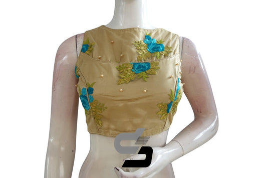 Gold Color Designer Netted Embroidery Readymade Blouse - D3blouses