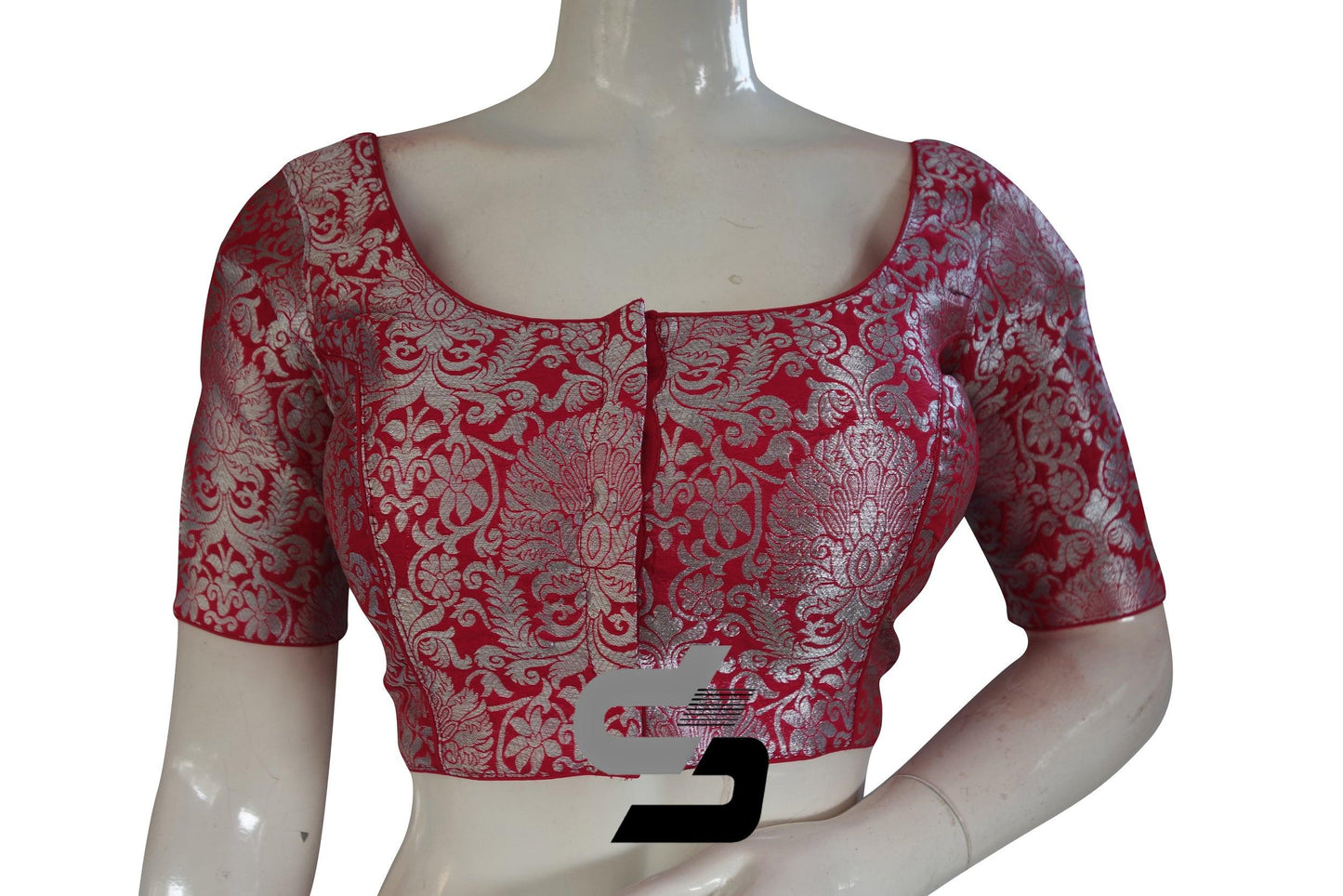 Pink Color Silver Mix Banaras Brocade Designer Readymade Saree Blouses. - D3blouses