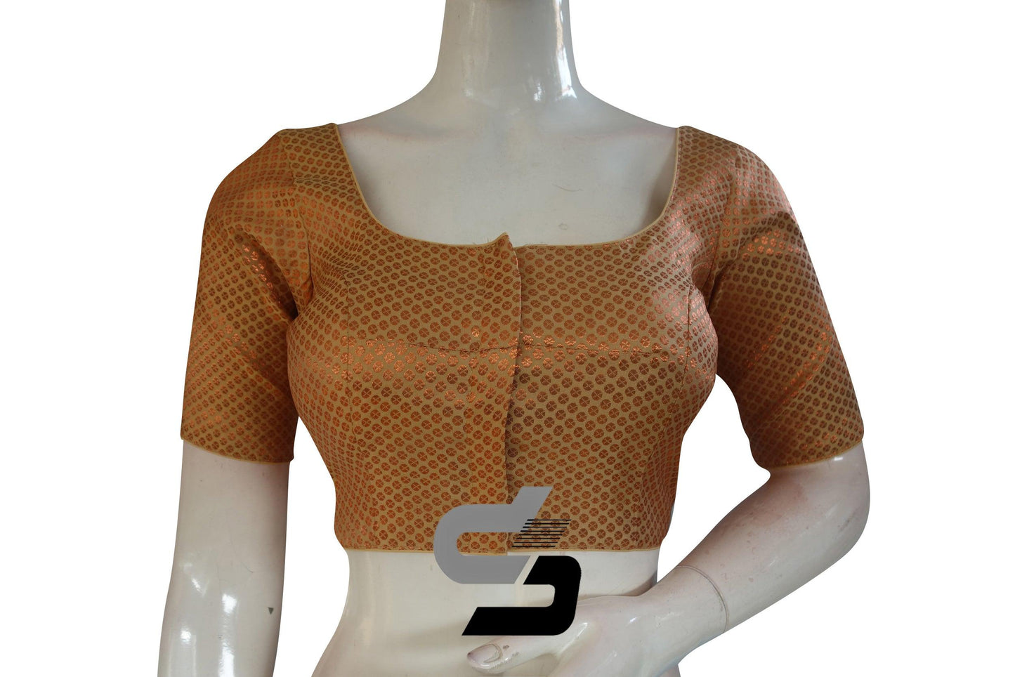 Gold And Copper Mixed Brocade Silk Readymade Saree Blouse - D3blouses