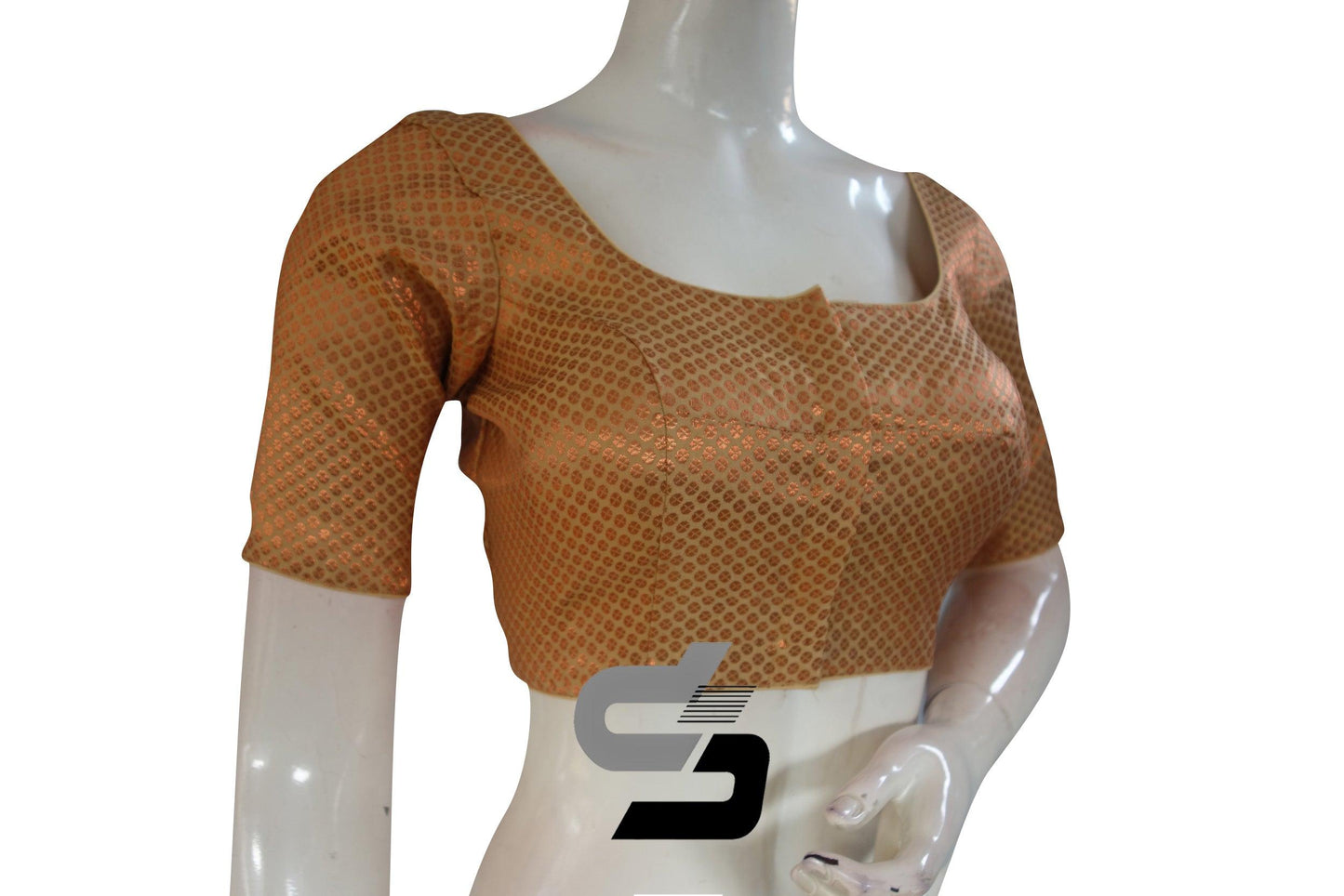 Gold And Copper Mixed Brocade Silk Readymade Saree Blouse - D3blouses
