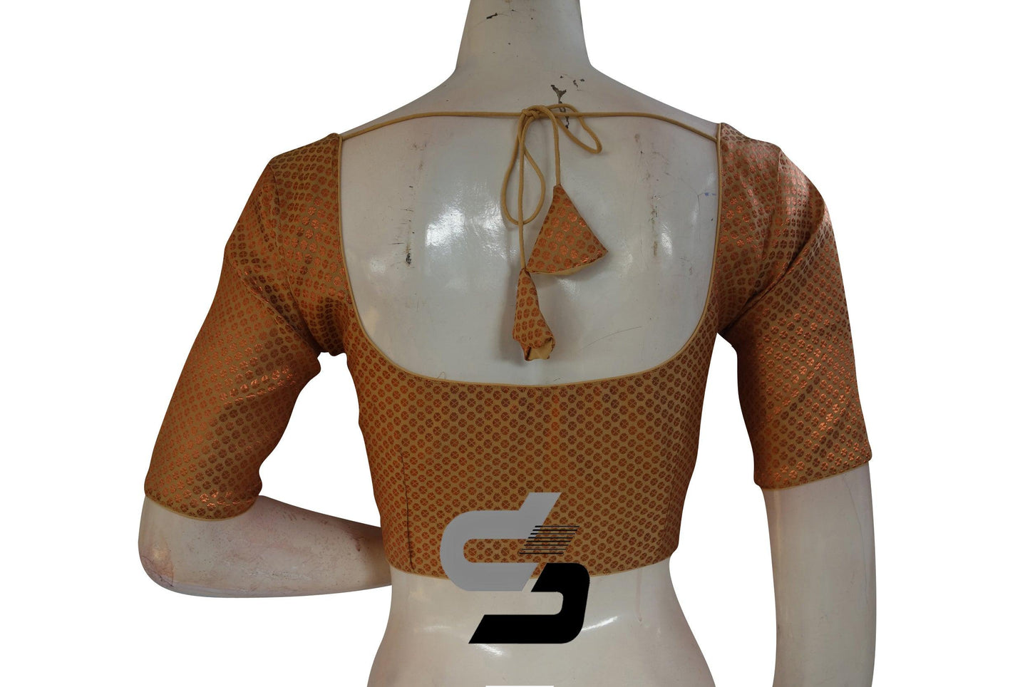 Gold And Copper Mixed Brocade Silk Readymade Saree Blouse - D3blouses