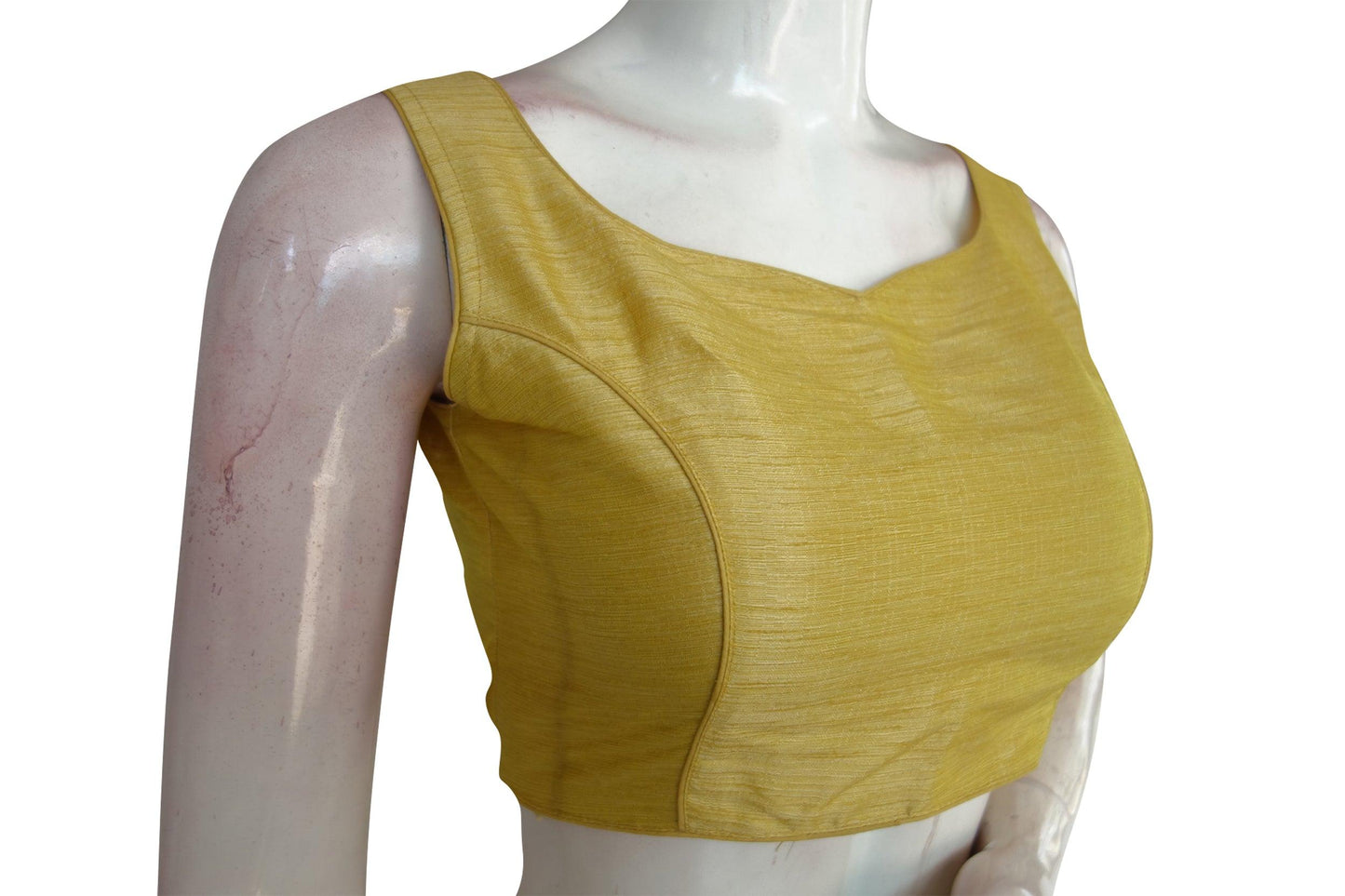 Gold Color Plain Semi Silk Designer Readymade Saree Blouse