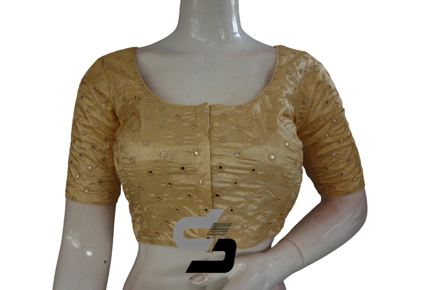 Gold Color Georgette Foil Mirror Designer Readymade Saree Blouse - D3blouses