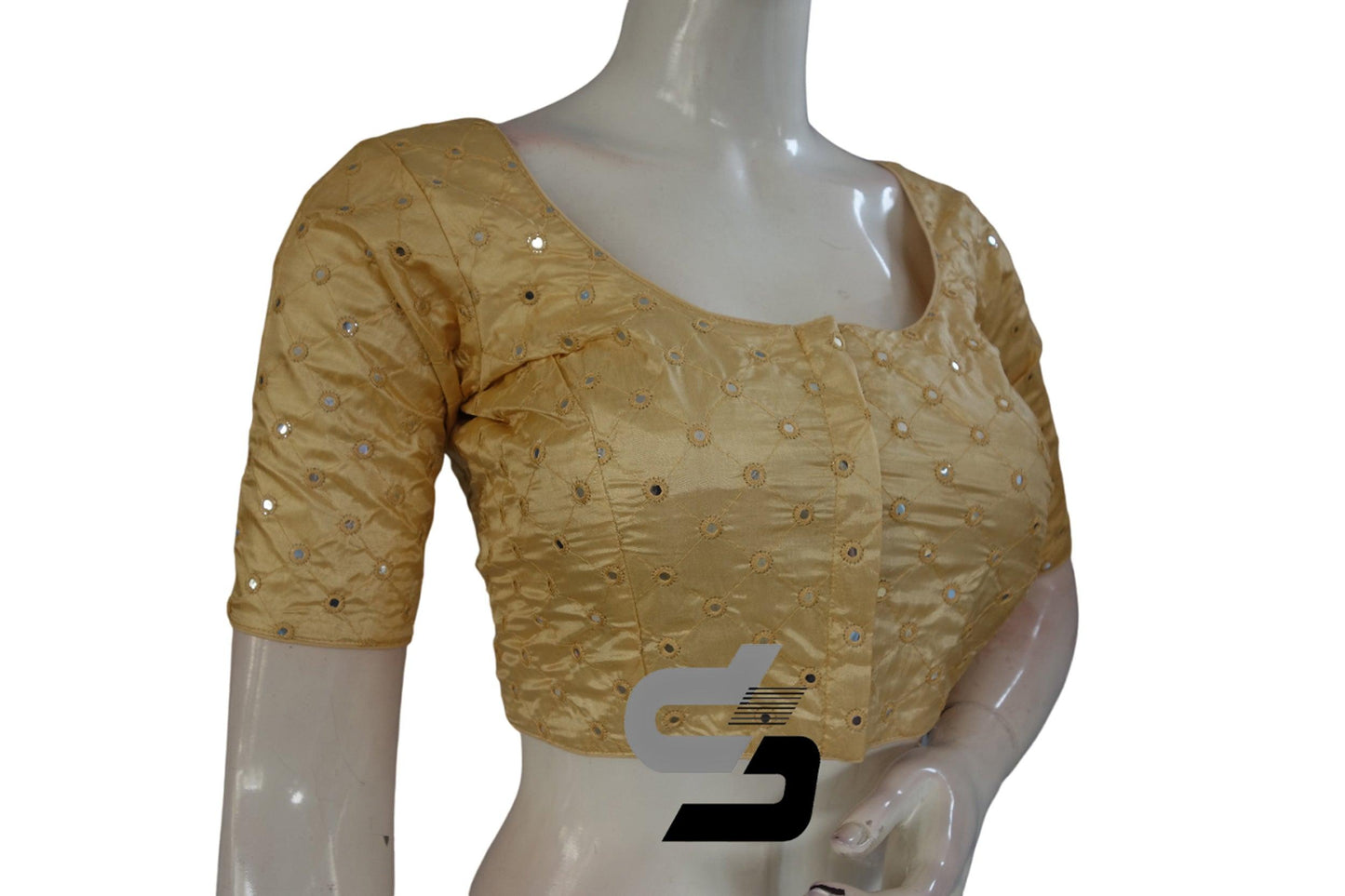 Gold Color Georgette Foil Mirror Designer Readymade Saree Blouse - D3blouses