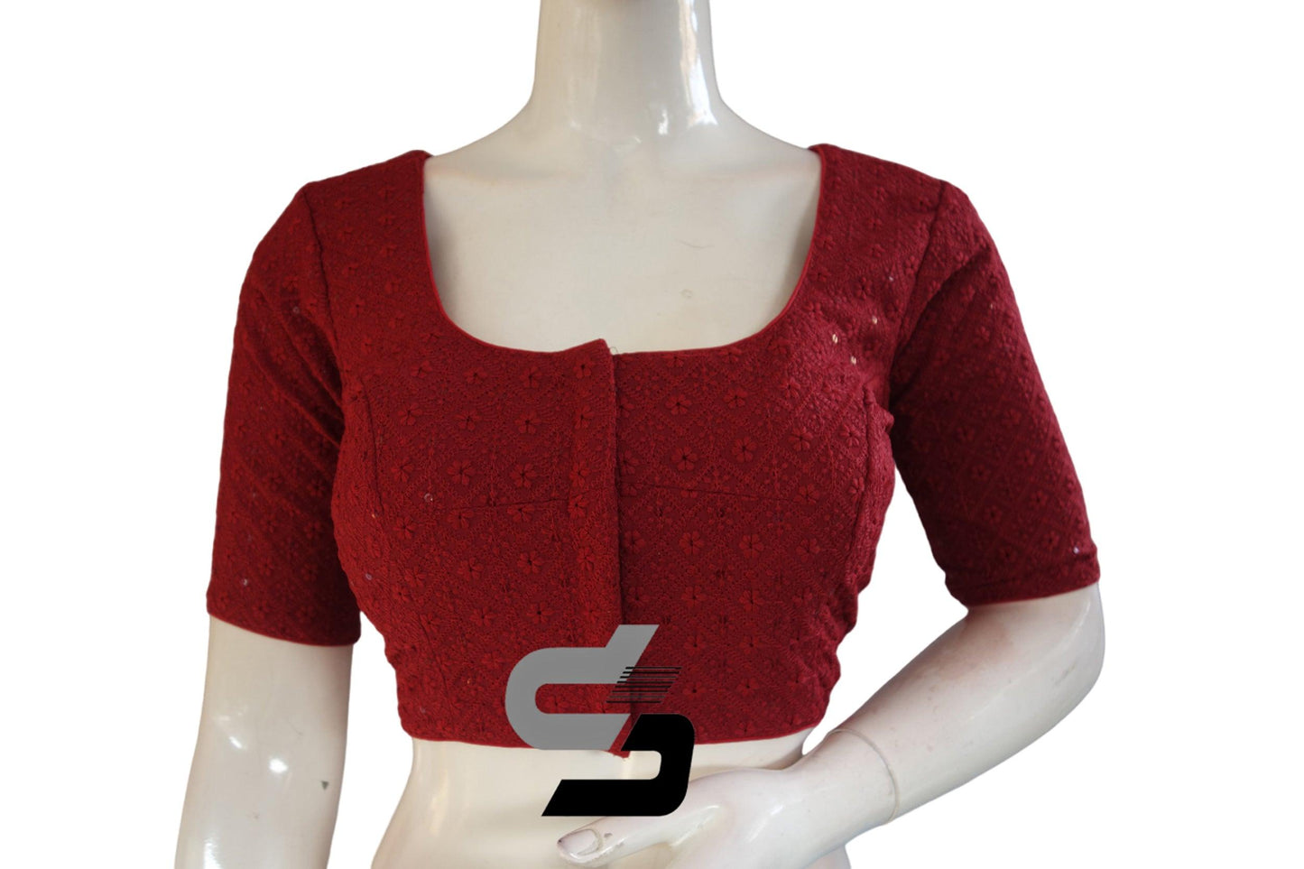 Maroon Color Chikankari Embroidery Readymade saree blouse - D3blouses