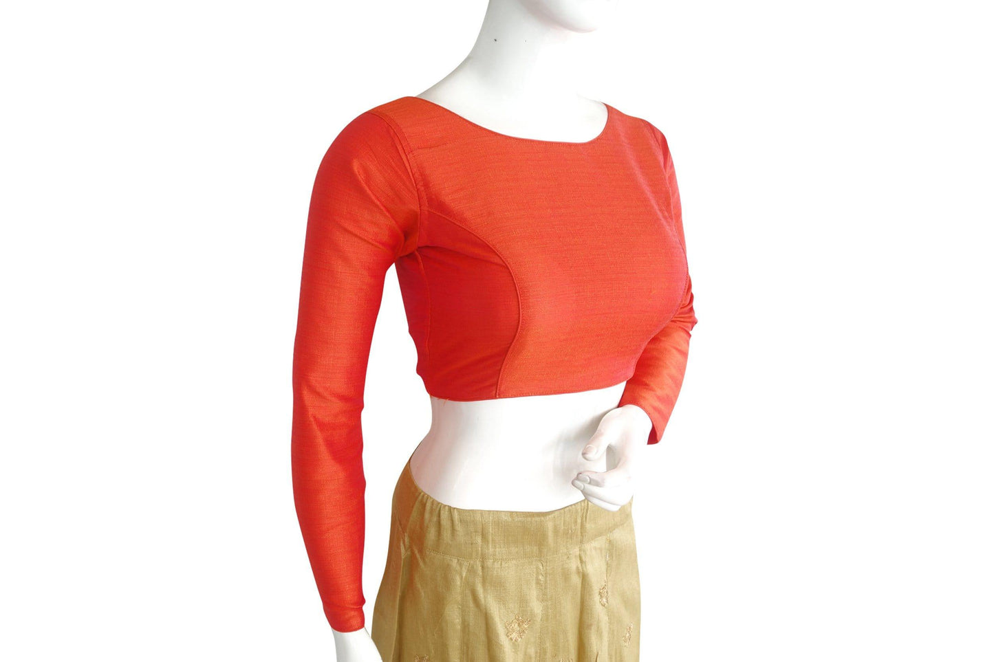 peach color plain silk designer readymade blouse with full sleeve