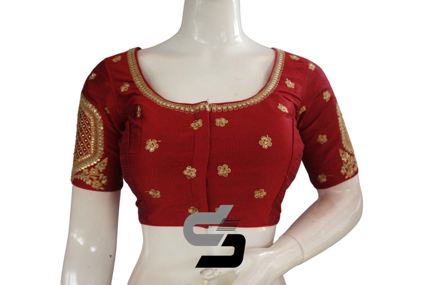 Maroon Color Semi Silk Designer Embroidery Readymade Saree Blouse - D3blouses