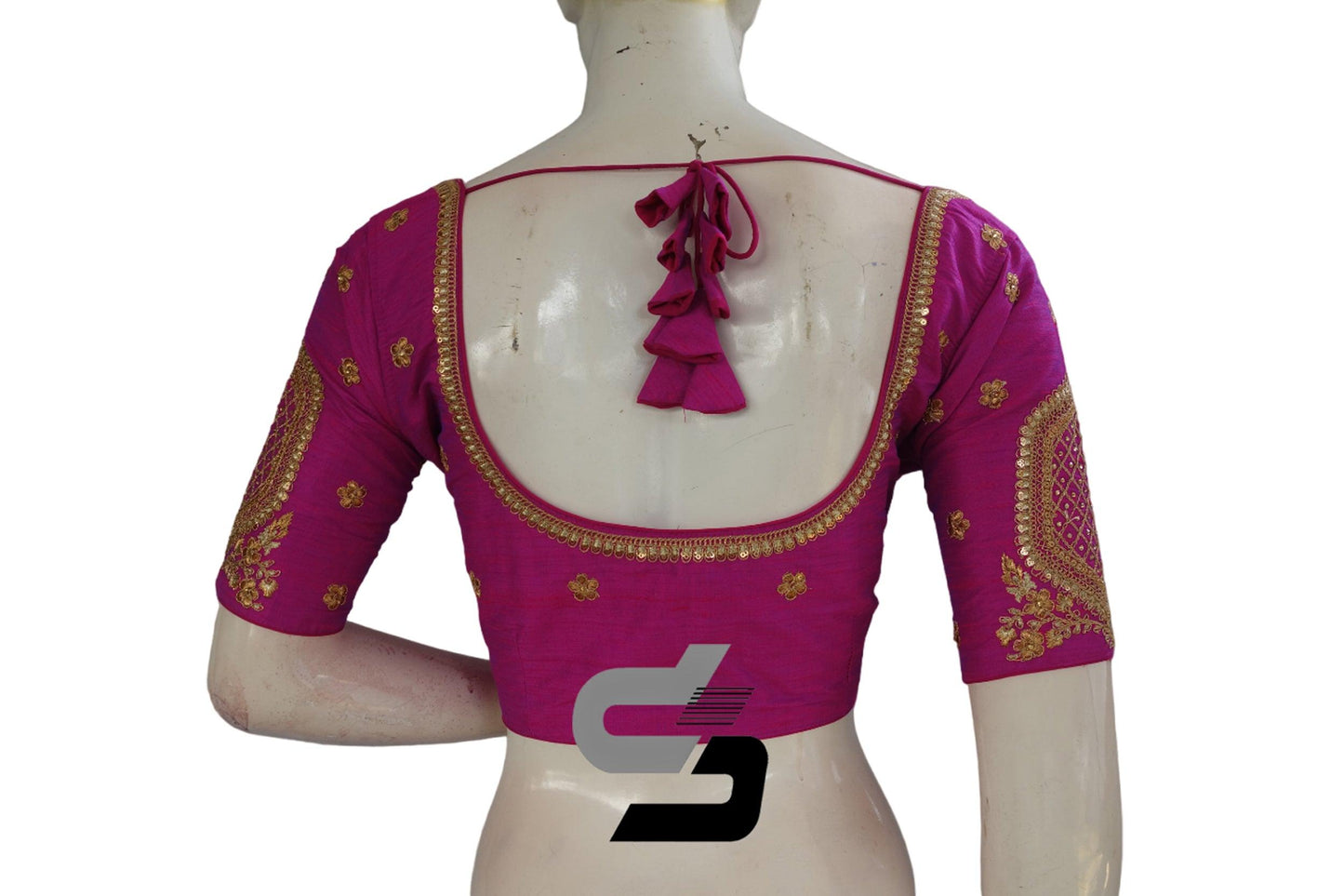 Magenta Color Semi Silk Designer Embroidery Readymade Saree Blouse - D3blouses