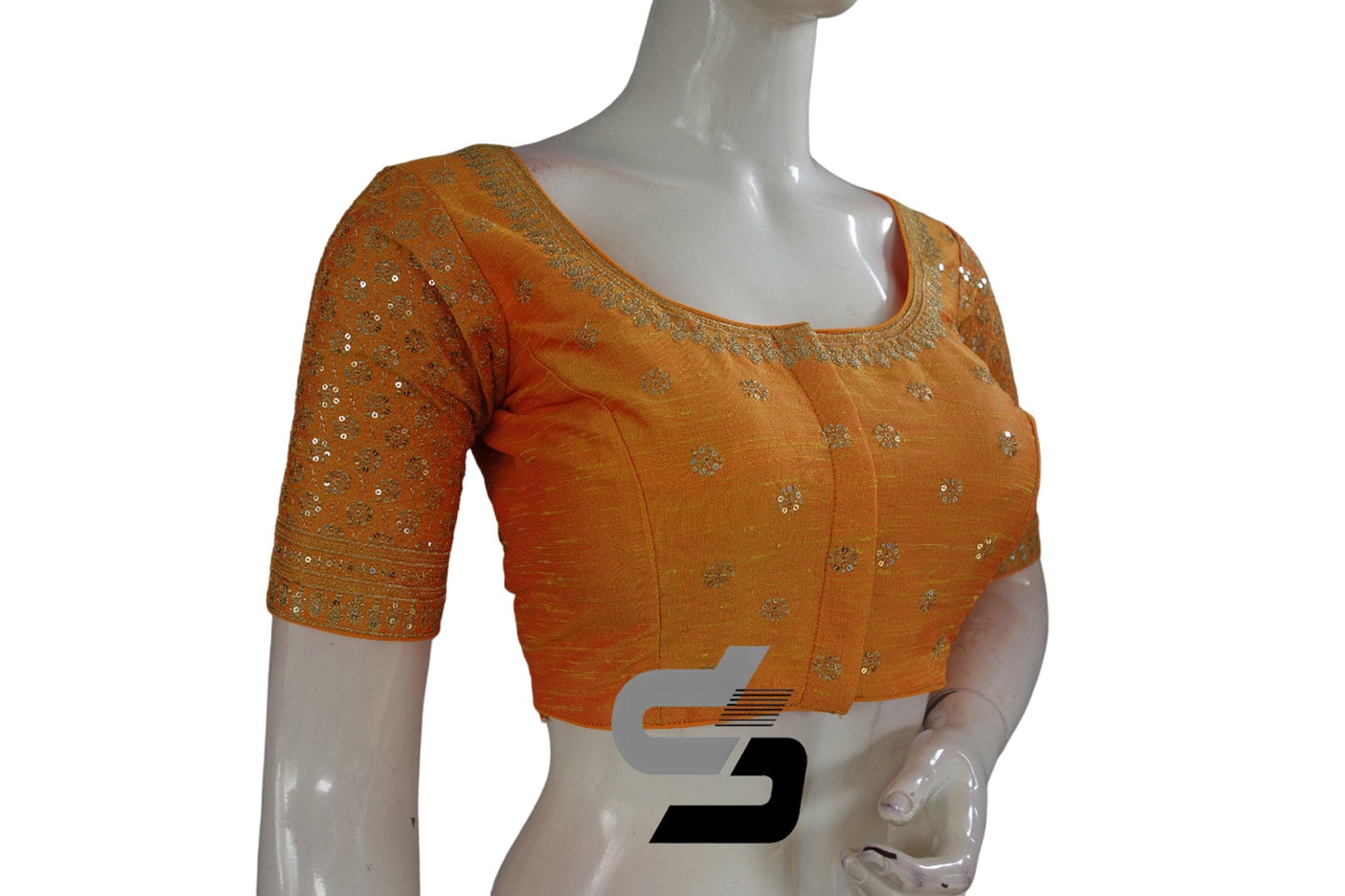 Mustard Orange Color Semi Silk Designer Embroidery Readymade Saree Blouse - D3blouses