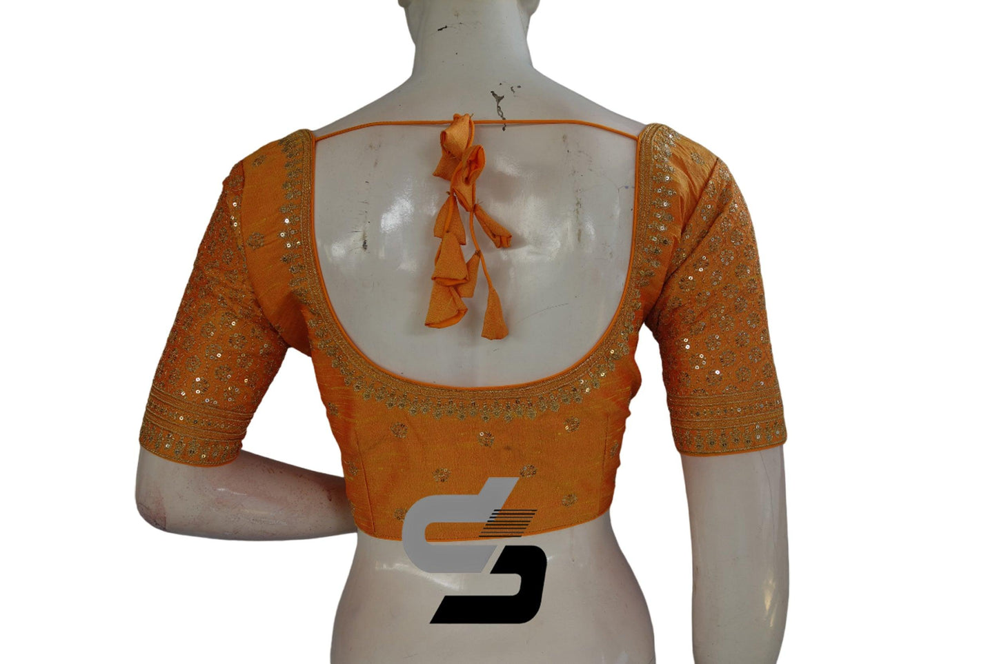Mustard Orange Color Semi Silk Designer Embroidery Readymade Saree Blouse - D3blouses