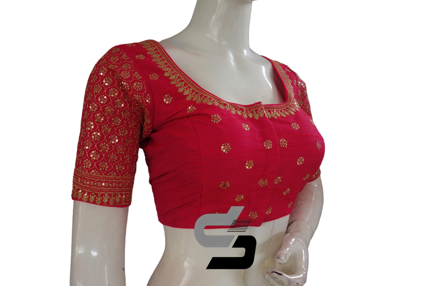 Pink Color Semi Silk Designer Embroidery Readymade Saree Blouse - D3blouses