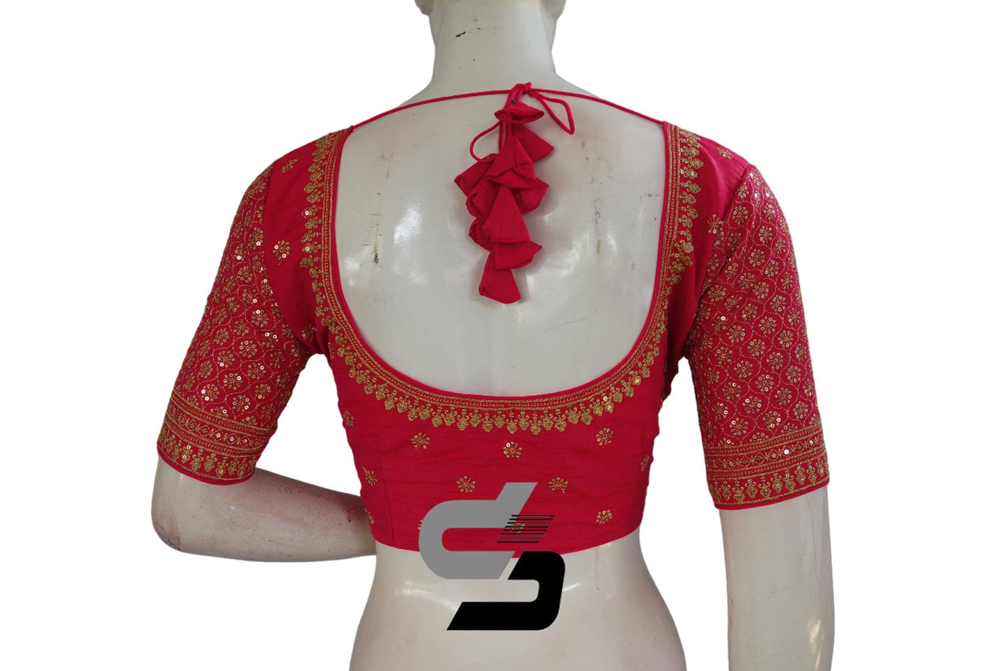 Pink Color Semi Silk Designer Embroidery Readymade Saree Blouse - D3blouses