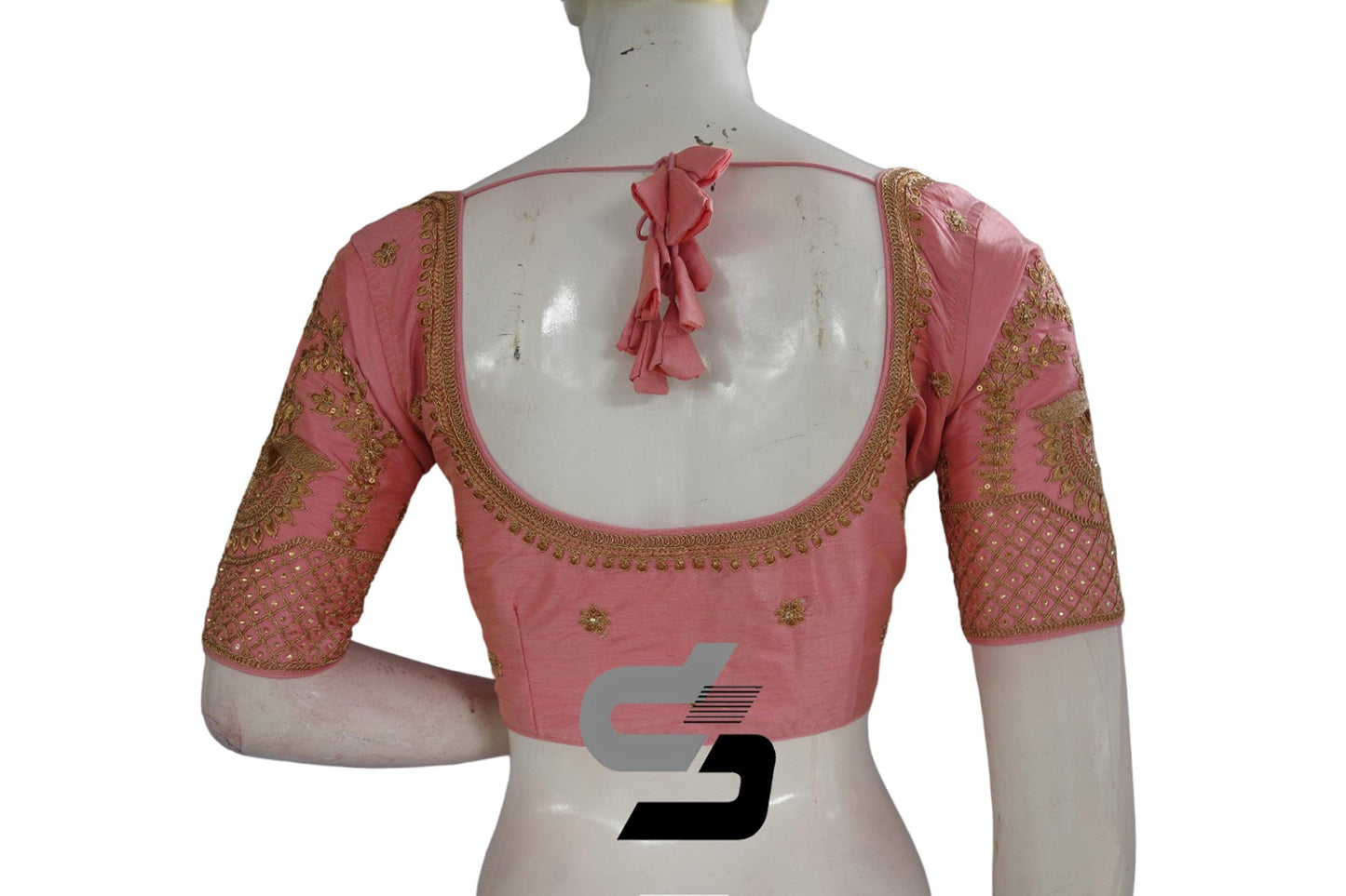 Pastel Pink Color Semi Silk Designer Embroidery Readymade Saree Blouse - D3blouses