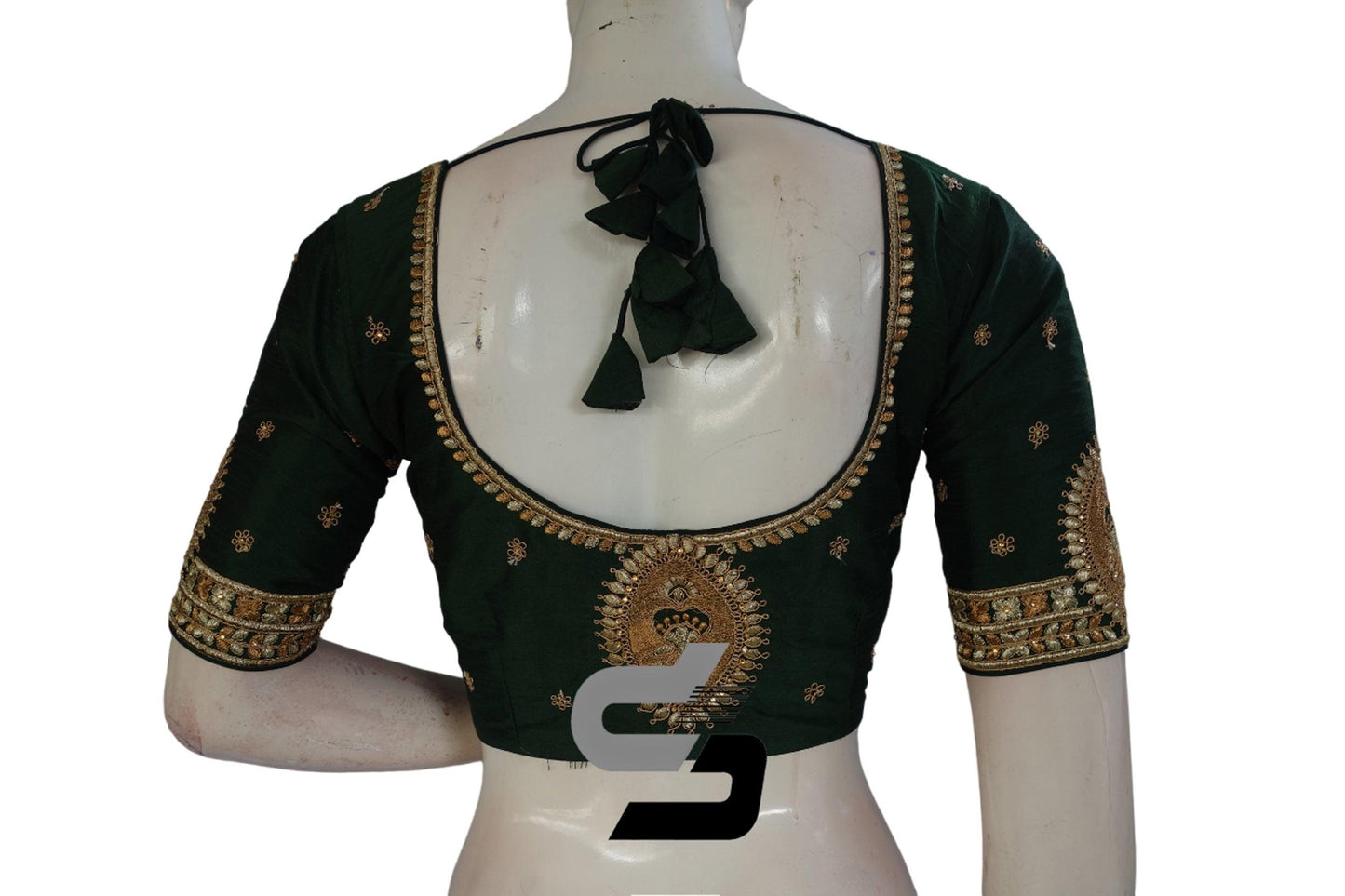 Darck Green Color Semi Silk Designer Embroidery Readymade Saree Blouse - D3blouses