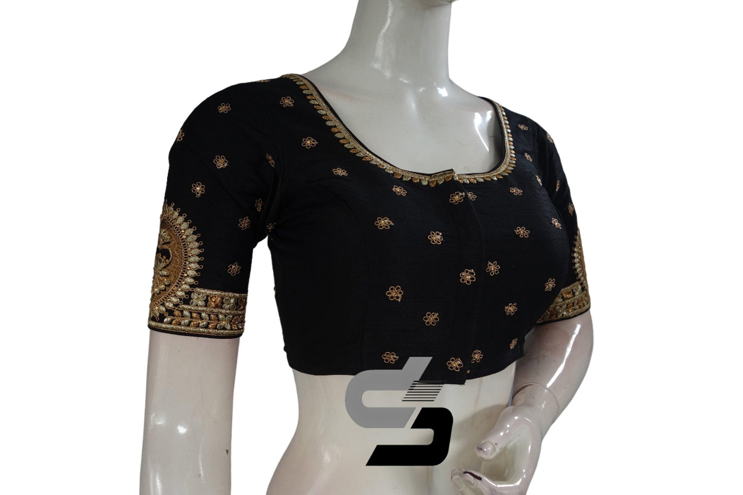 Black Color Semi Silk Designer Embroidery Readymade Saree Blouse - D3blouses
