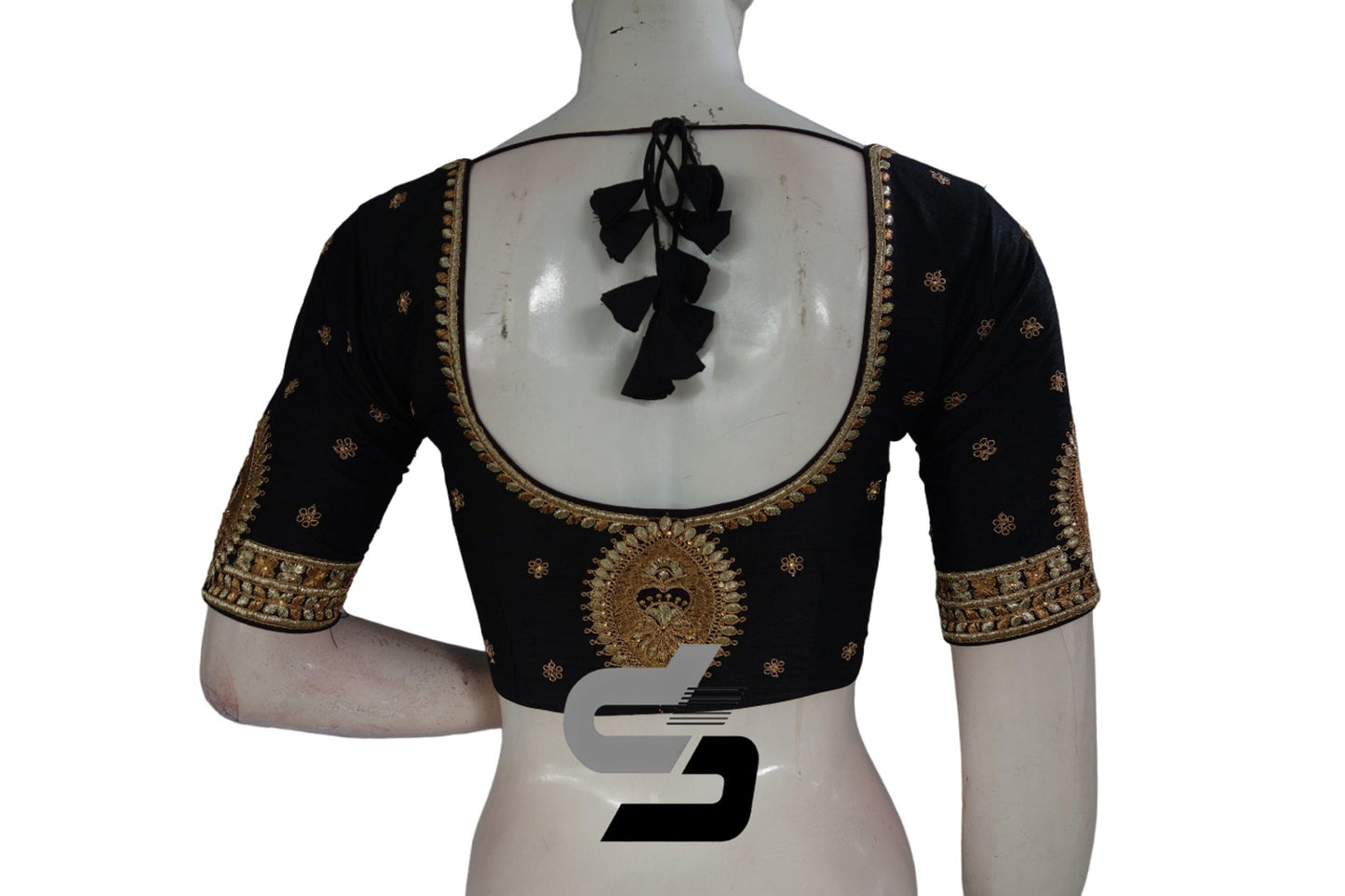 Black Color Semi Silk Designer Embroidery Readymade Saree Blouse - D3blouses