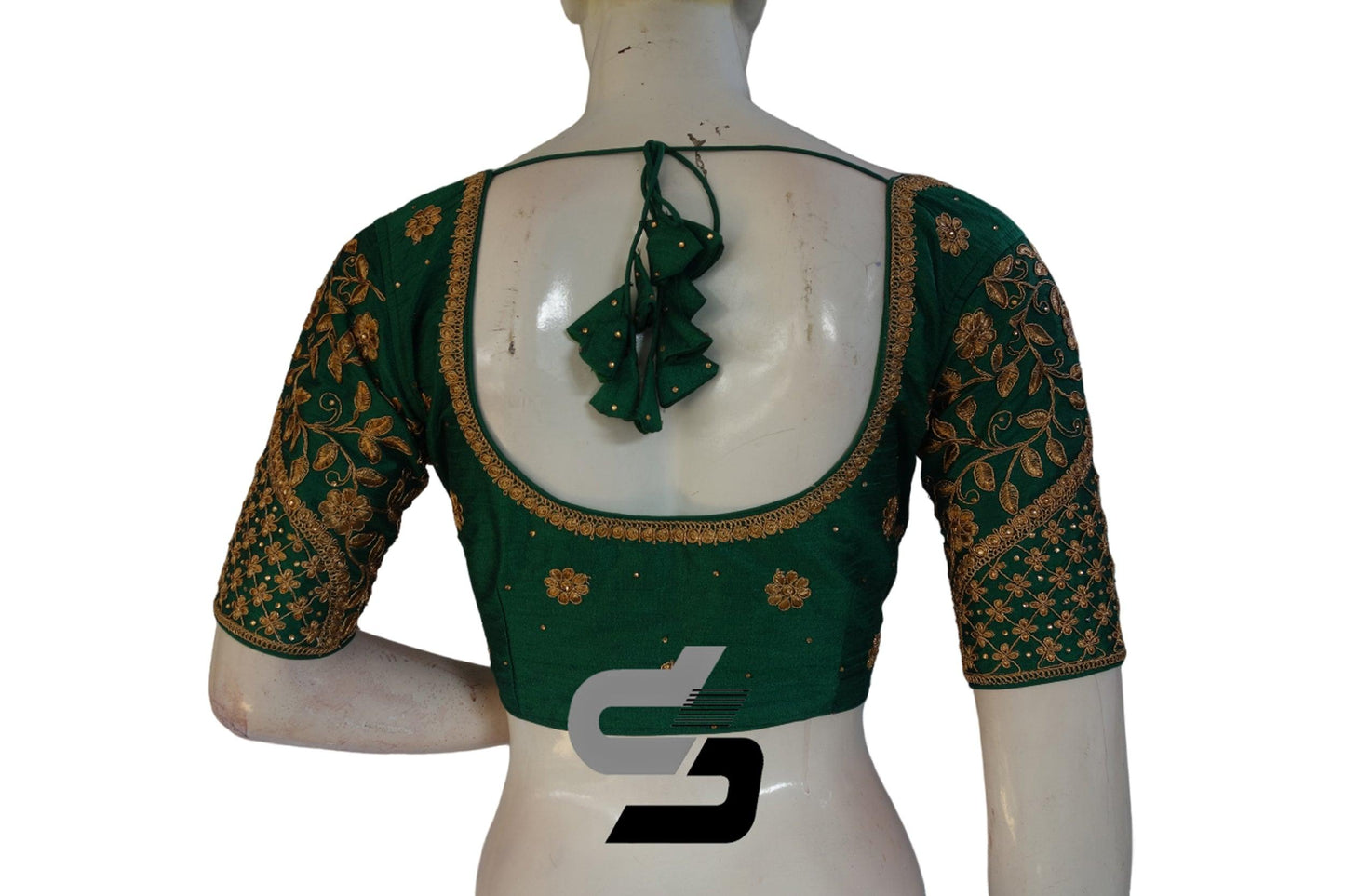 Green Color Semi Silk Designer Embroidery Readymade Saree Blouse - D3blouses