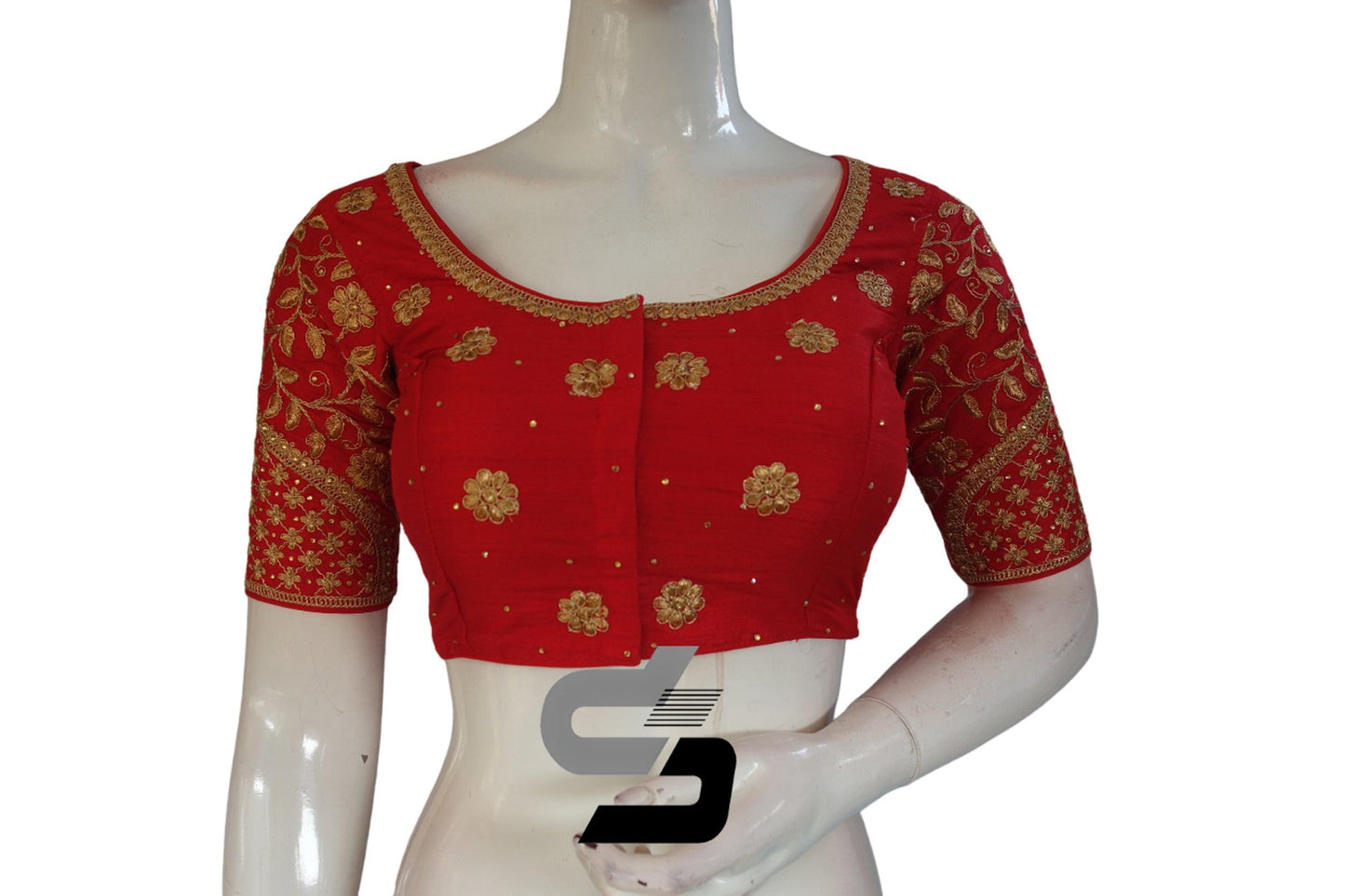 Red Color Semi Silk Designer Embroidery Readymade Saree Blouse - D3blouses