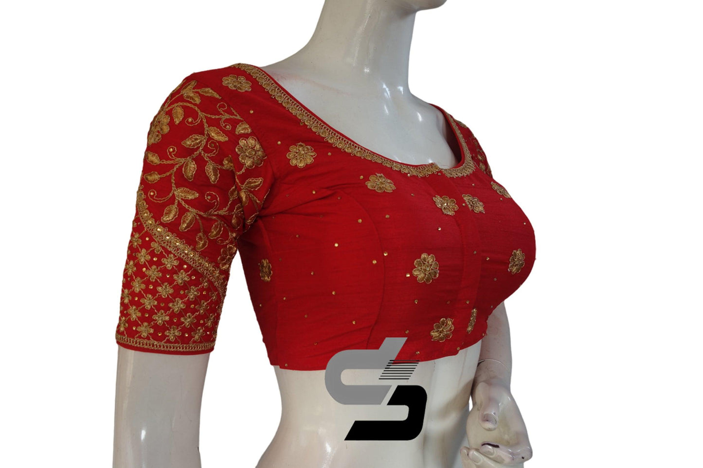 Red Color Semi Silk Designer Embroidery Readymade Saree Blouse - D3blouses