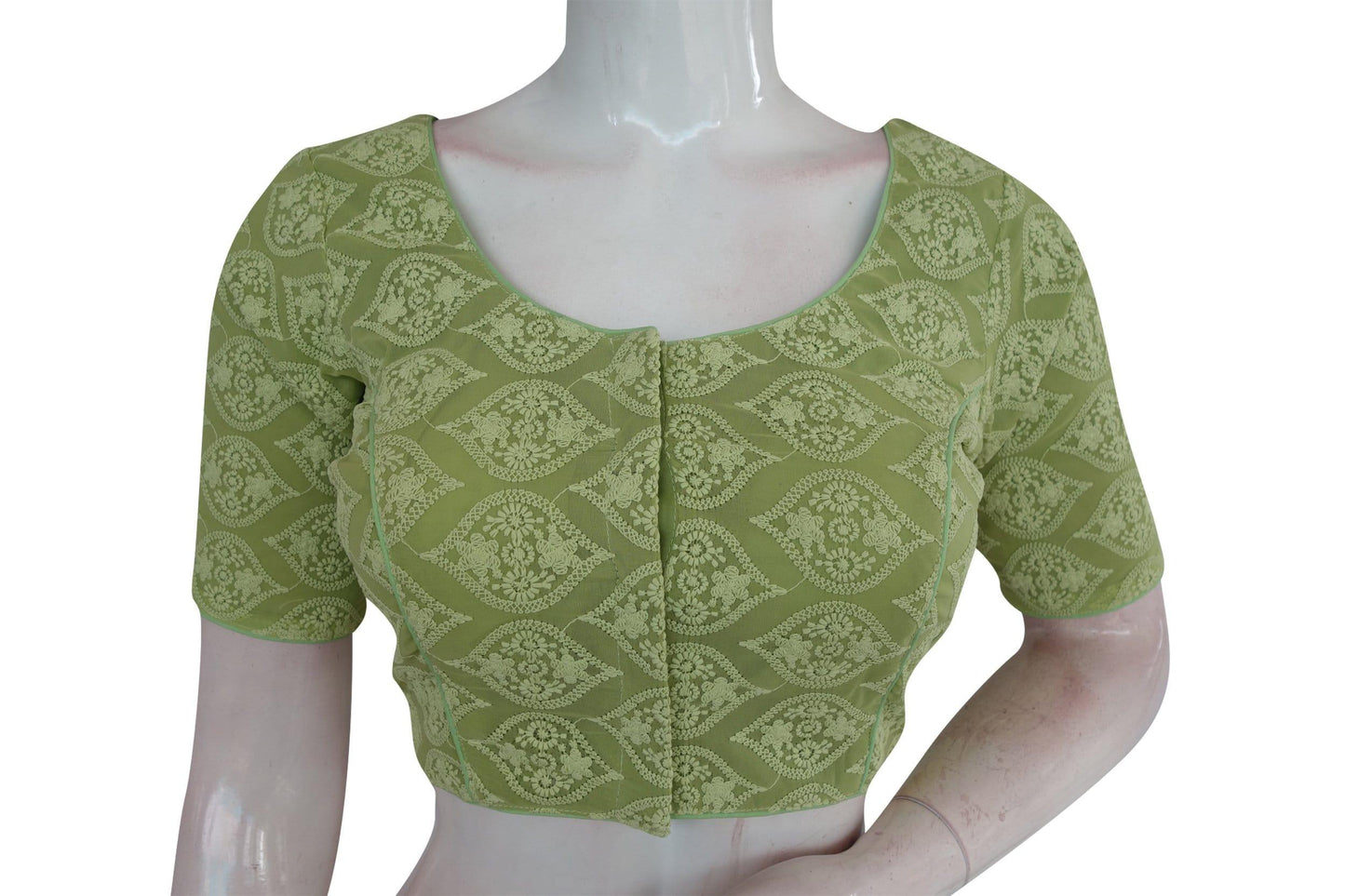 green color chikankari embroidery readymade blouse