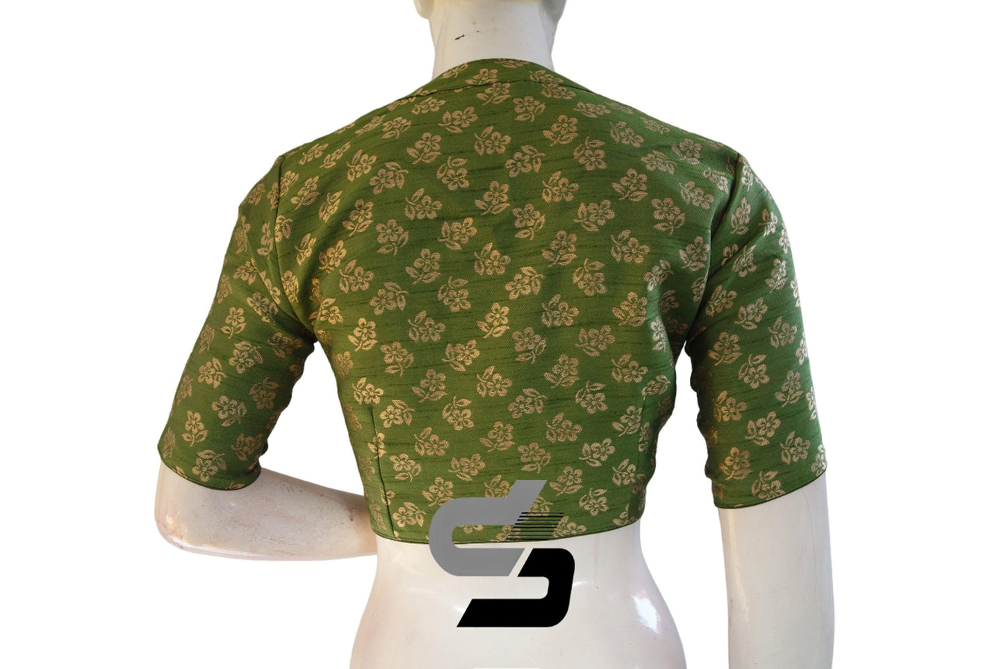 Green Color Brocade Silk With Designer Collar Neck Readymade saree blouse - D3blouses