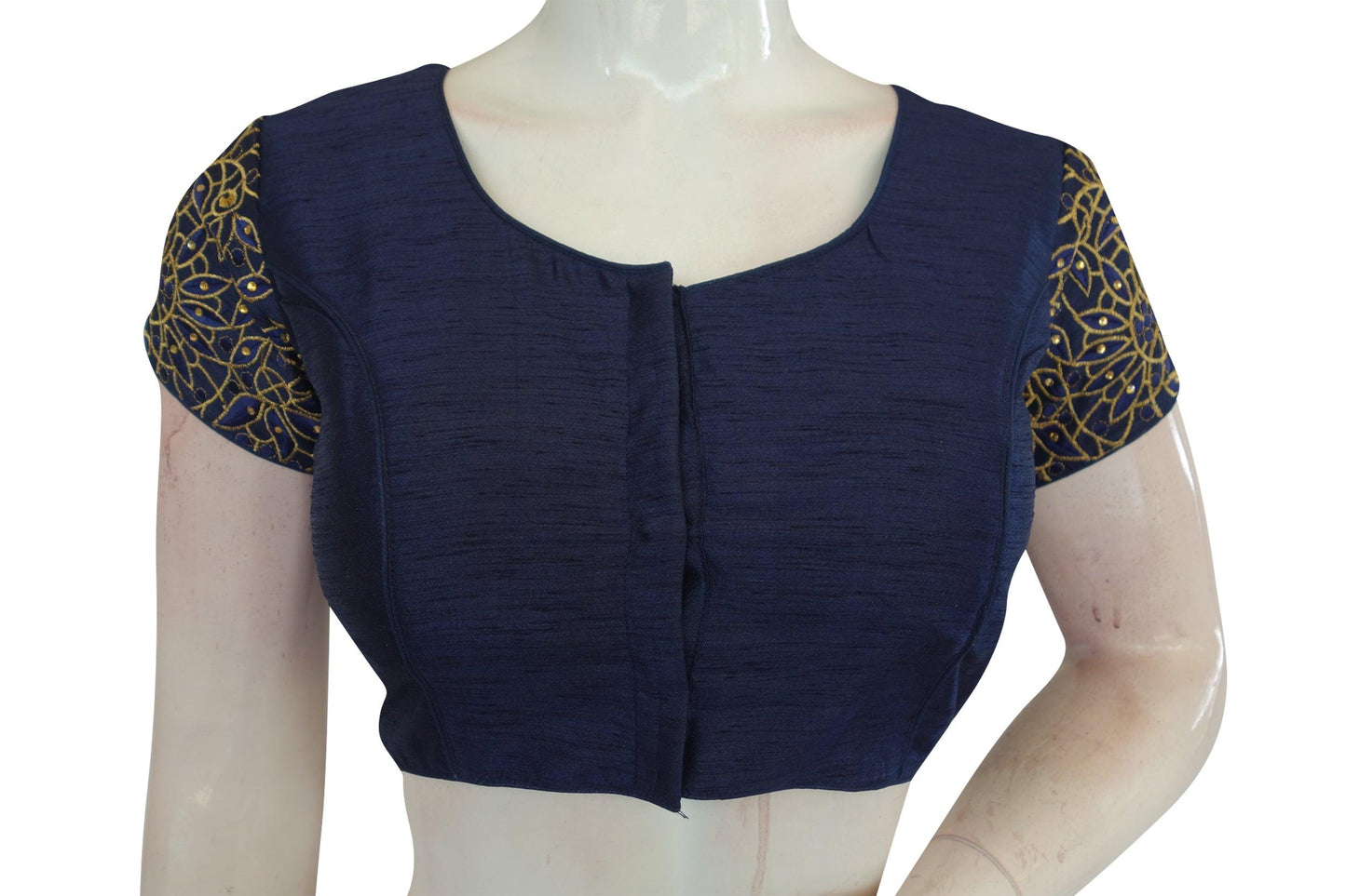 Navy Blue Color Floral Embroidery Designer Blouse