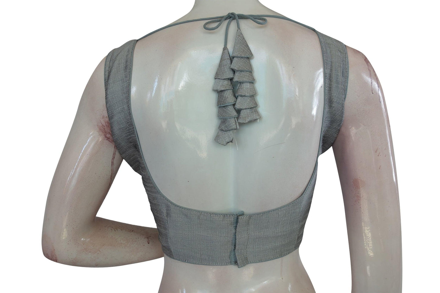 Grey Color Plain Semi Silk designer Readymade Saree Blouse