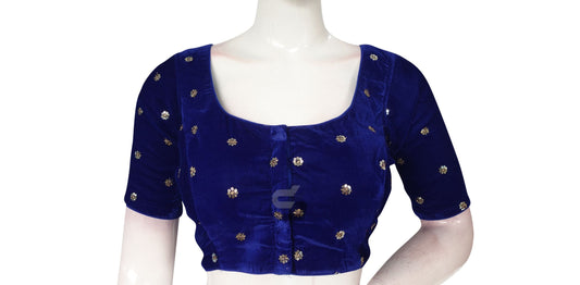 Royal Blue Color Velvet Floral Sequin Embroidery Readymade Blouse