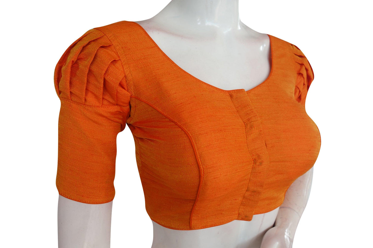 Orange Color Plain Puff Sleeve Readymade Blouse with Face Mask