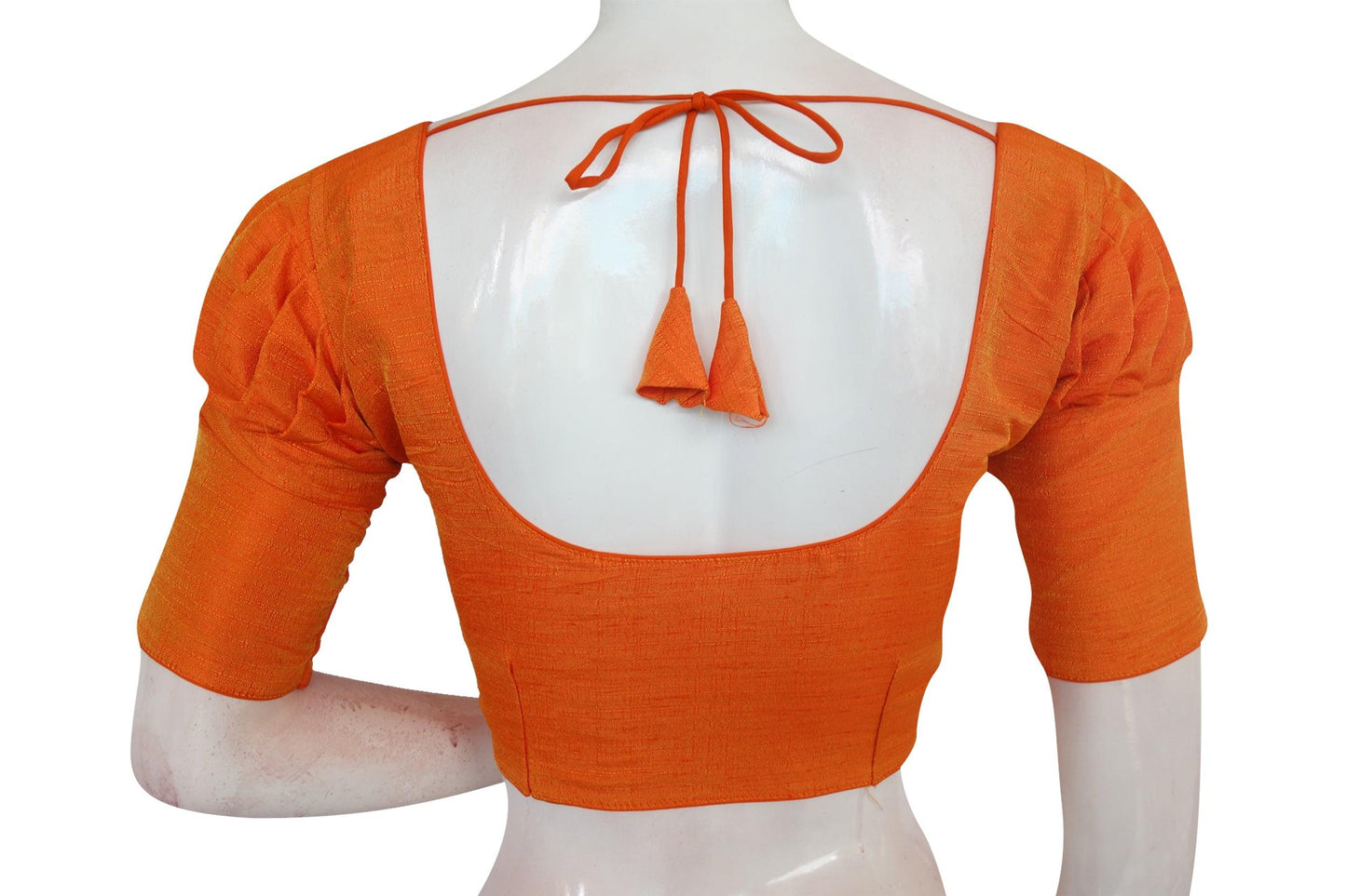 Orange Color Plain Puff Sleeve Readymade Blouse with Face Mask