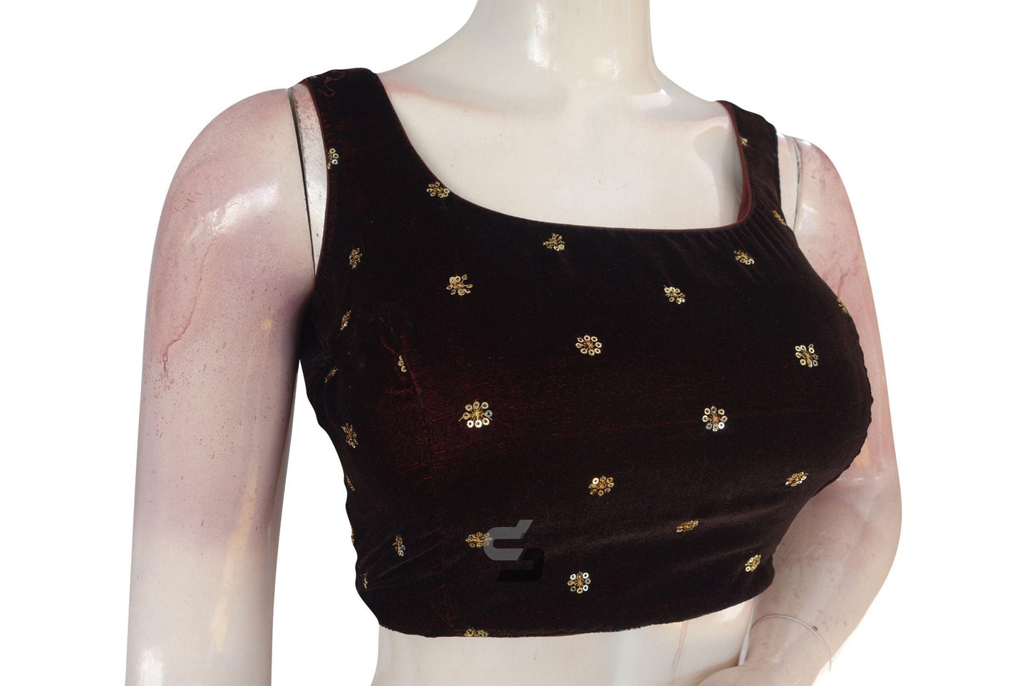 Brown Color Velvet Readymade Saree Blouse - D3blouses