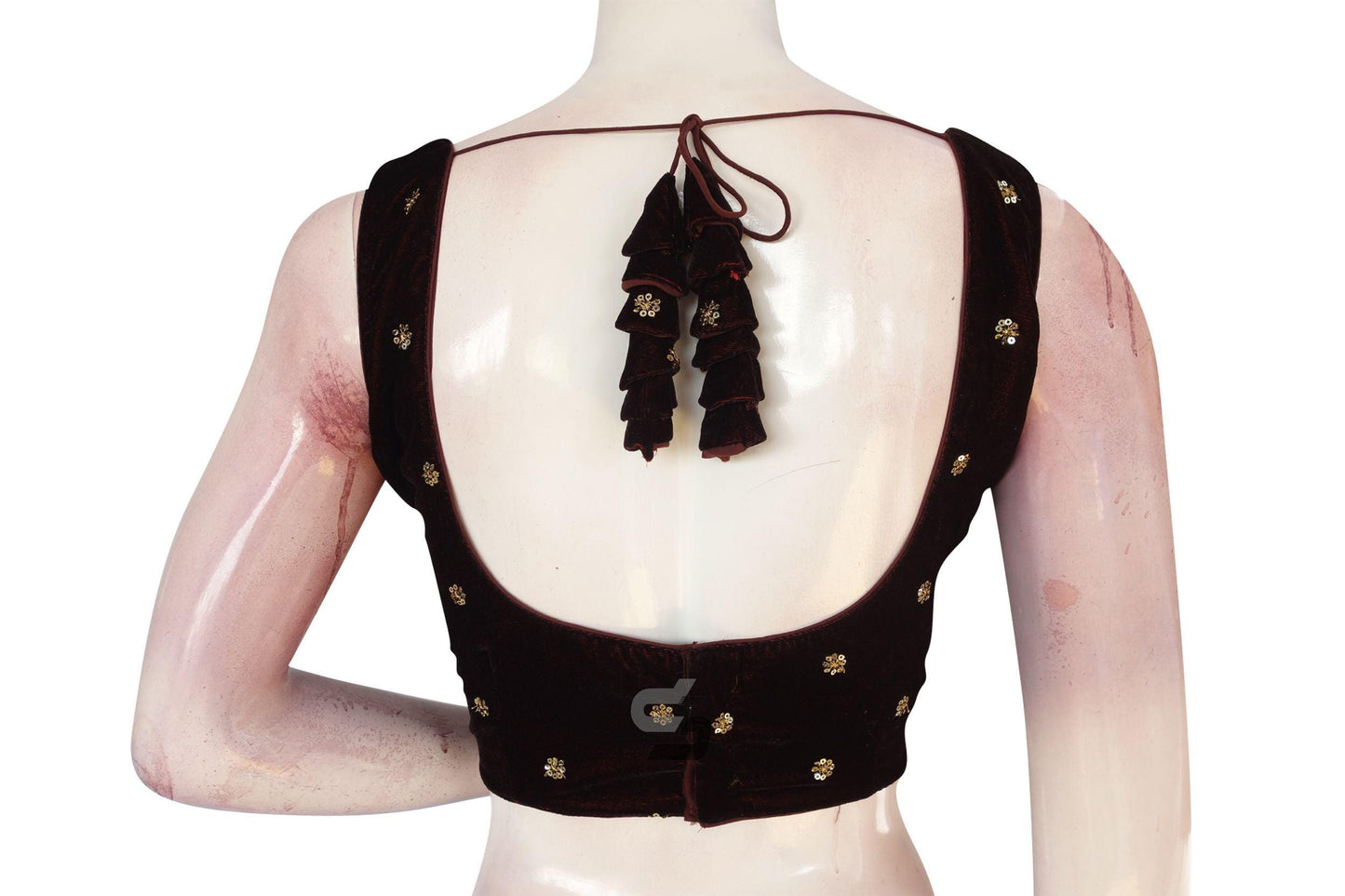 Brown Color Velvet Readymade Saree Blouse - D3blouses