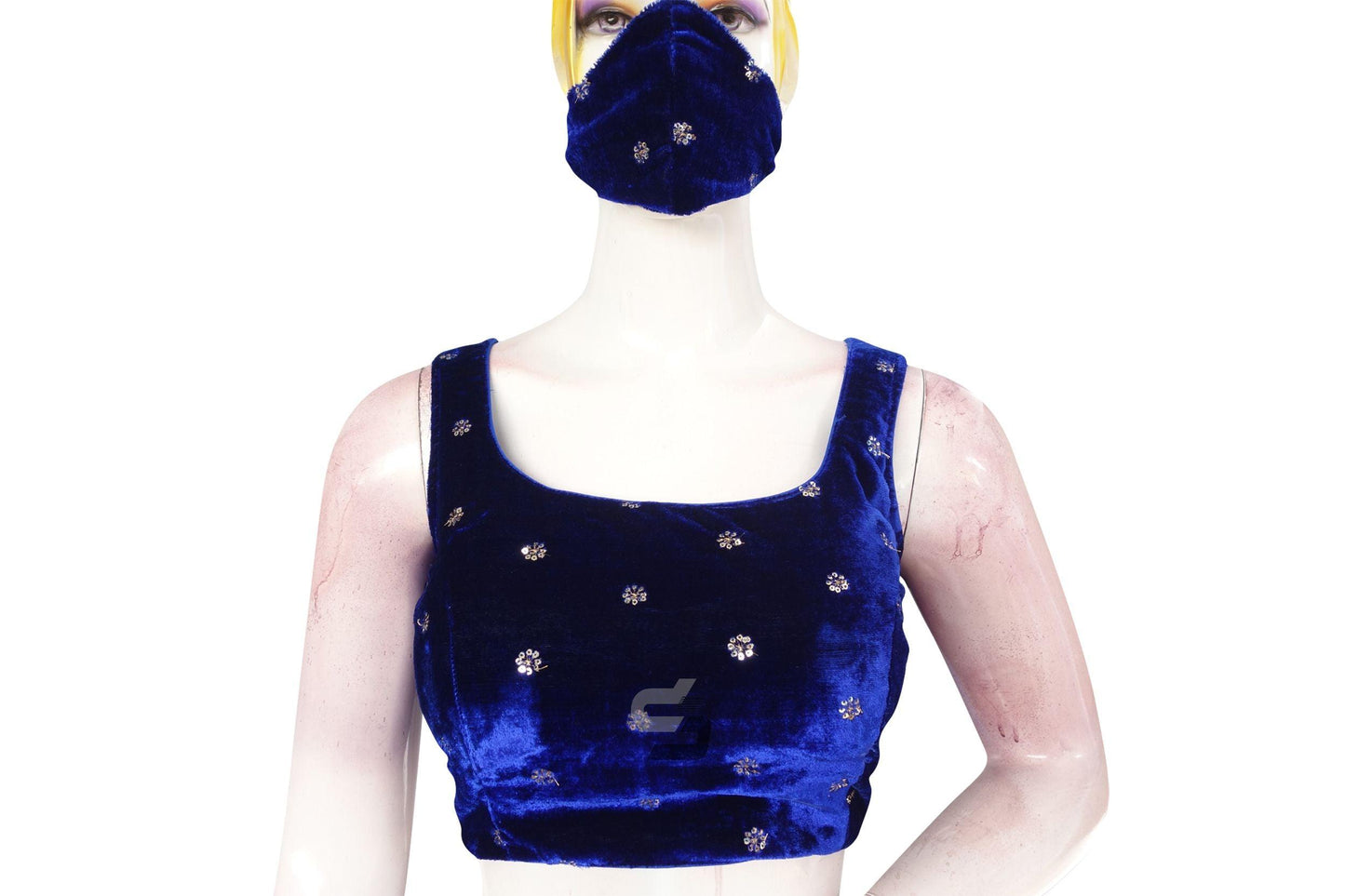 Blue Color Velvet Readymade Saree Blouse - D3blouses
