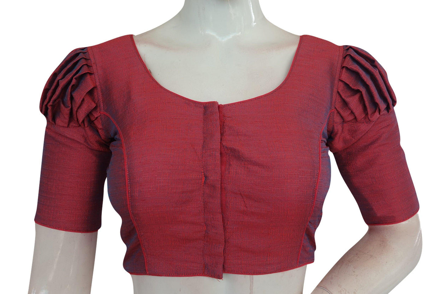 Shade of Pink Color Plain Puff Sleeve Readymade Blouse with Face Mask