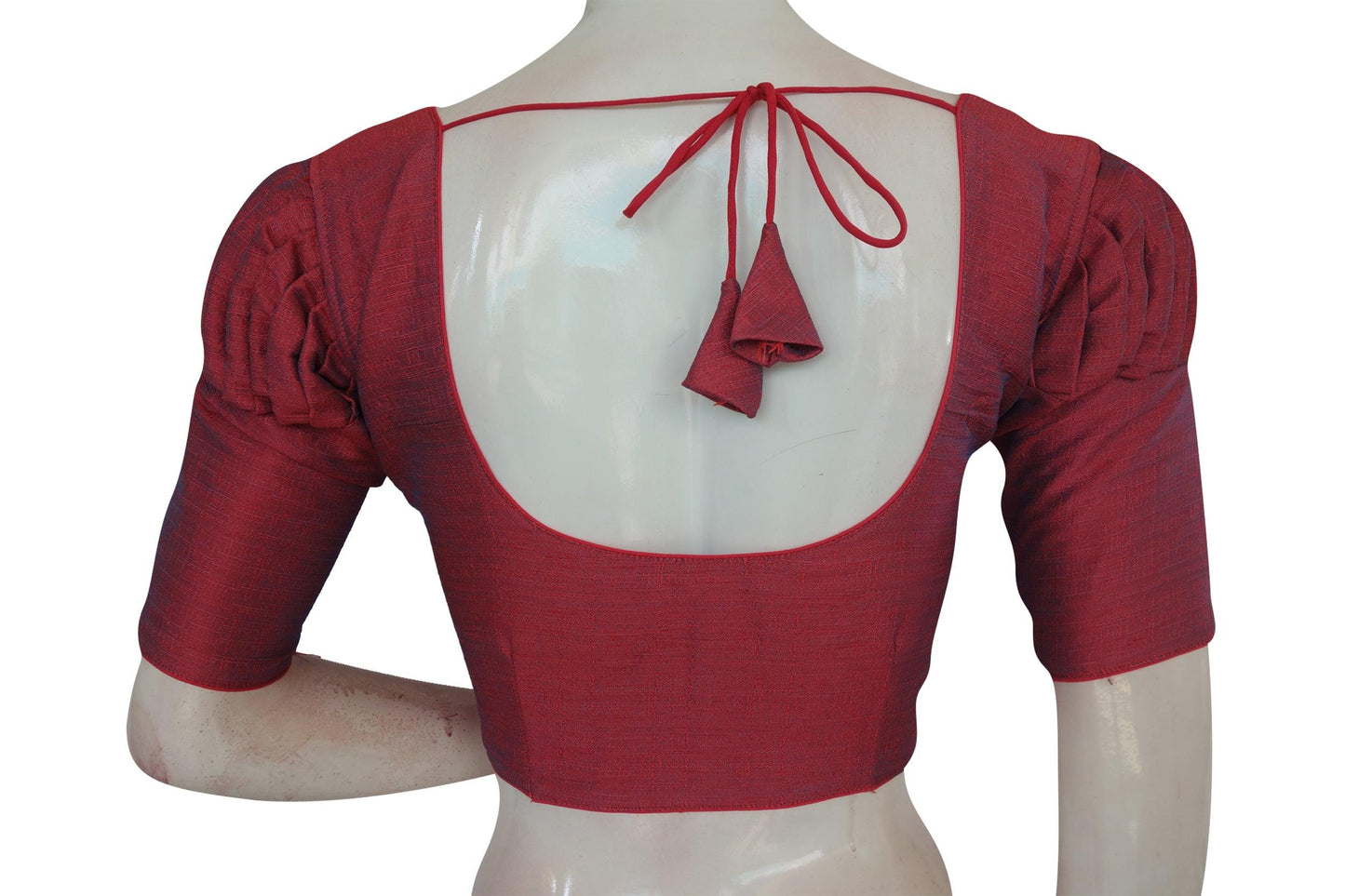 Shade of Pink Color Plain Puff Sleeve Readymade Blouse with Face Mask