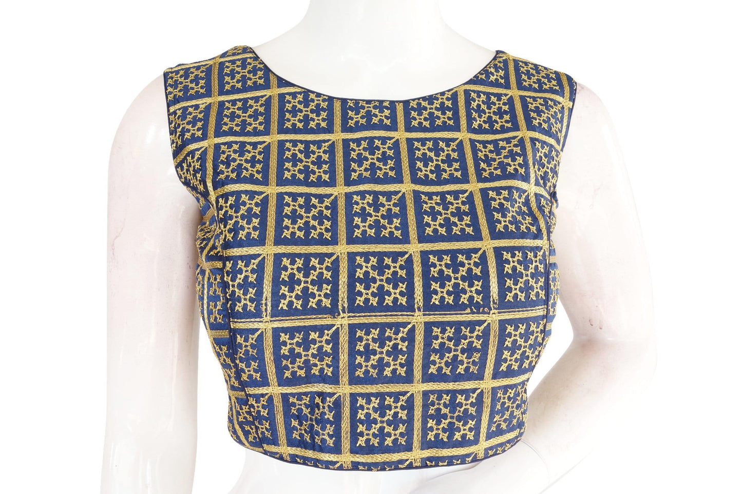 blue color banaras brocade silk readymade blouse with matching mask
