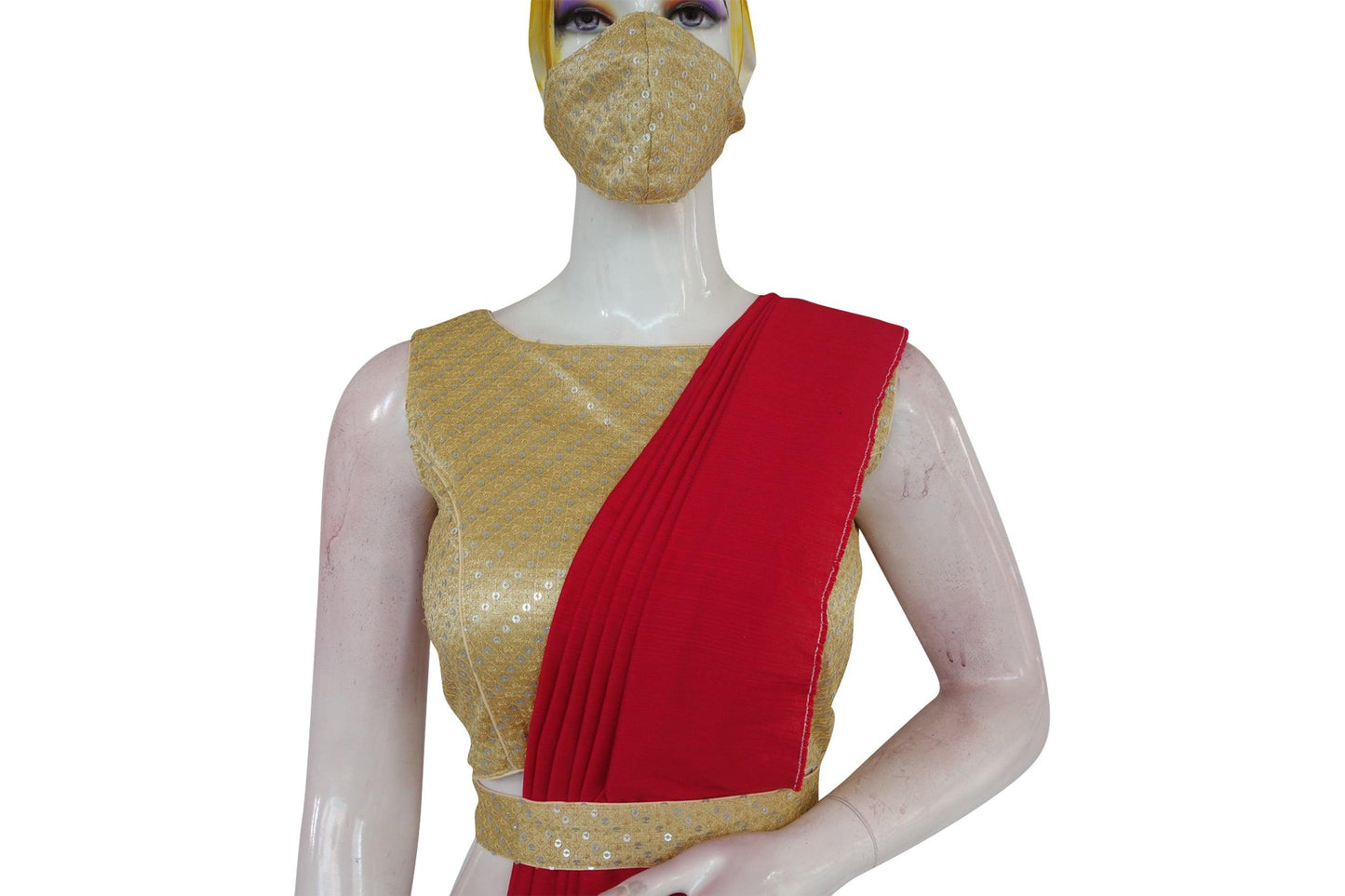 Gold Color Georgette Sequin Boat neck Designer Readymade Blouse with Saree Belt