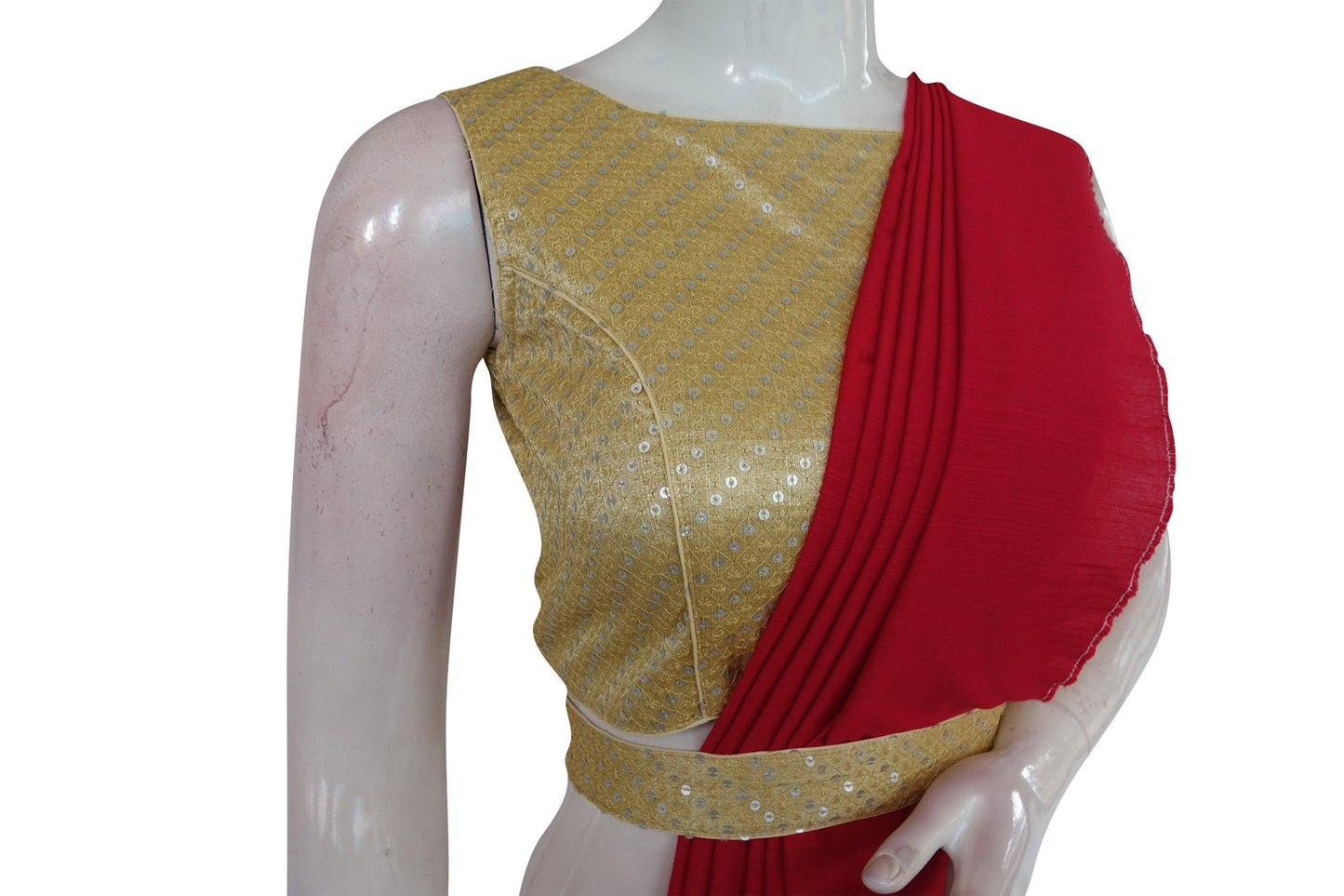 Gold Color Georgette Sequin Boat neck Designer Readymade Blouse with Saree Belt