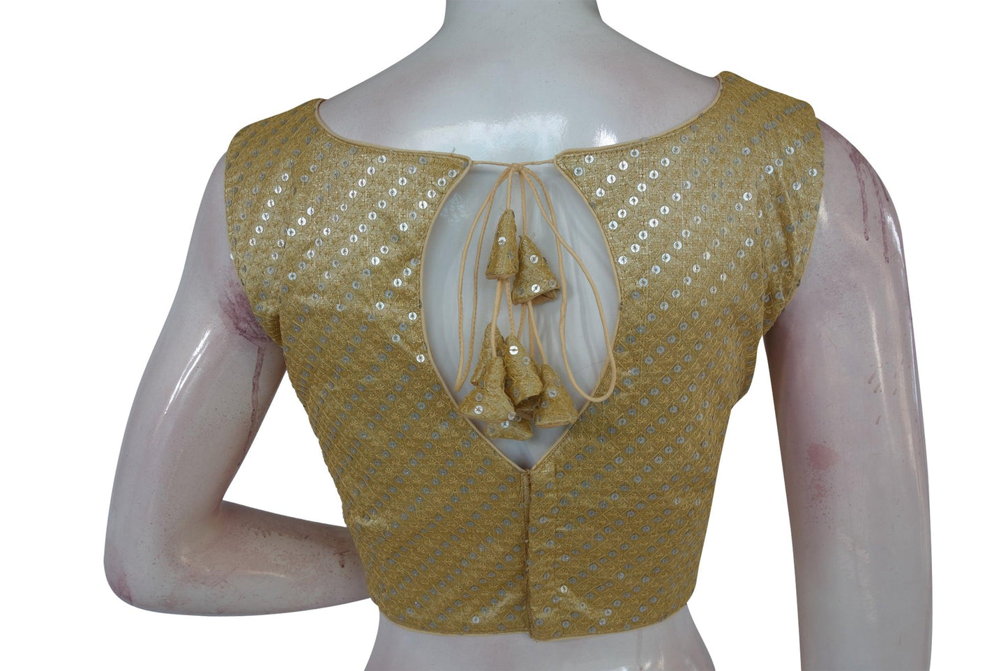 Gold Color Georgette Sequin Boat neck Designer Readymade Blouse with Saree Belt