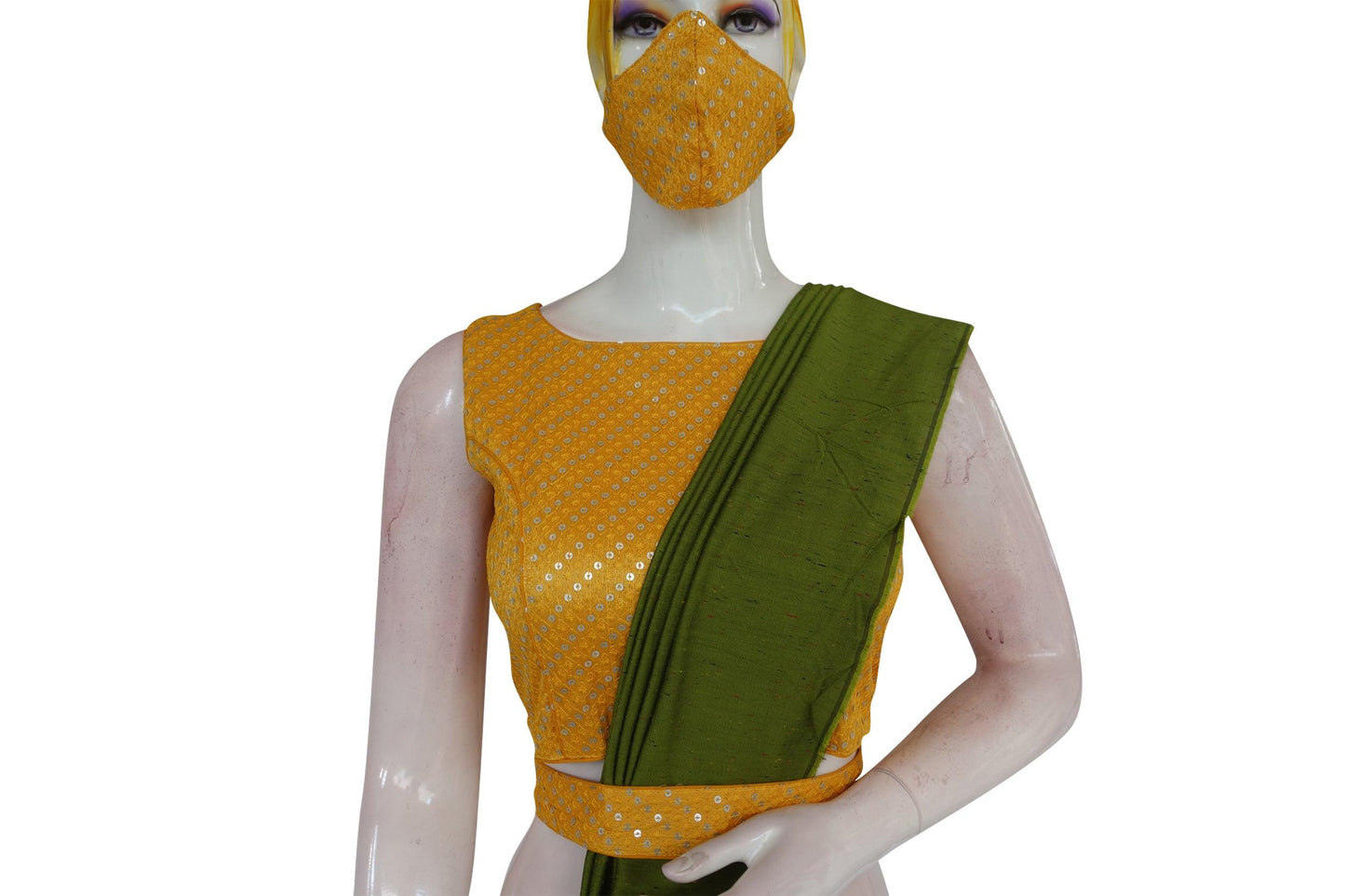 Yellow Color Georgette Sequin Boat neck Designer Readymade Blouse with Saree Belt