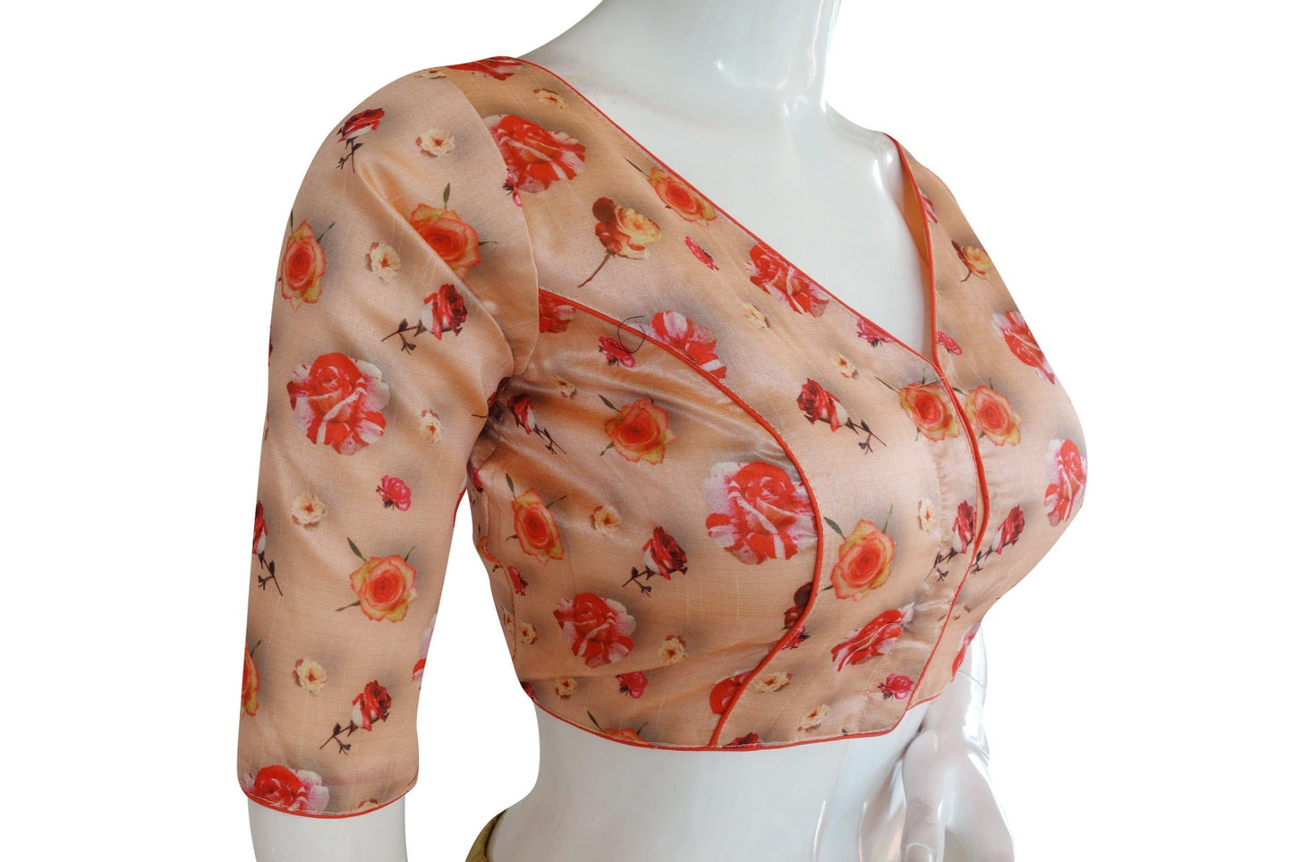 printed silk v neck designer readymade blouse 1