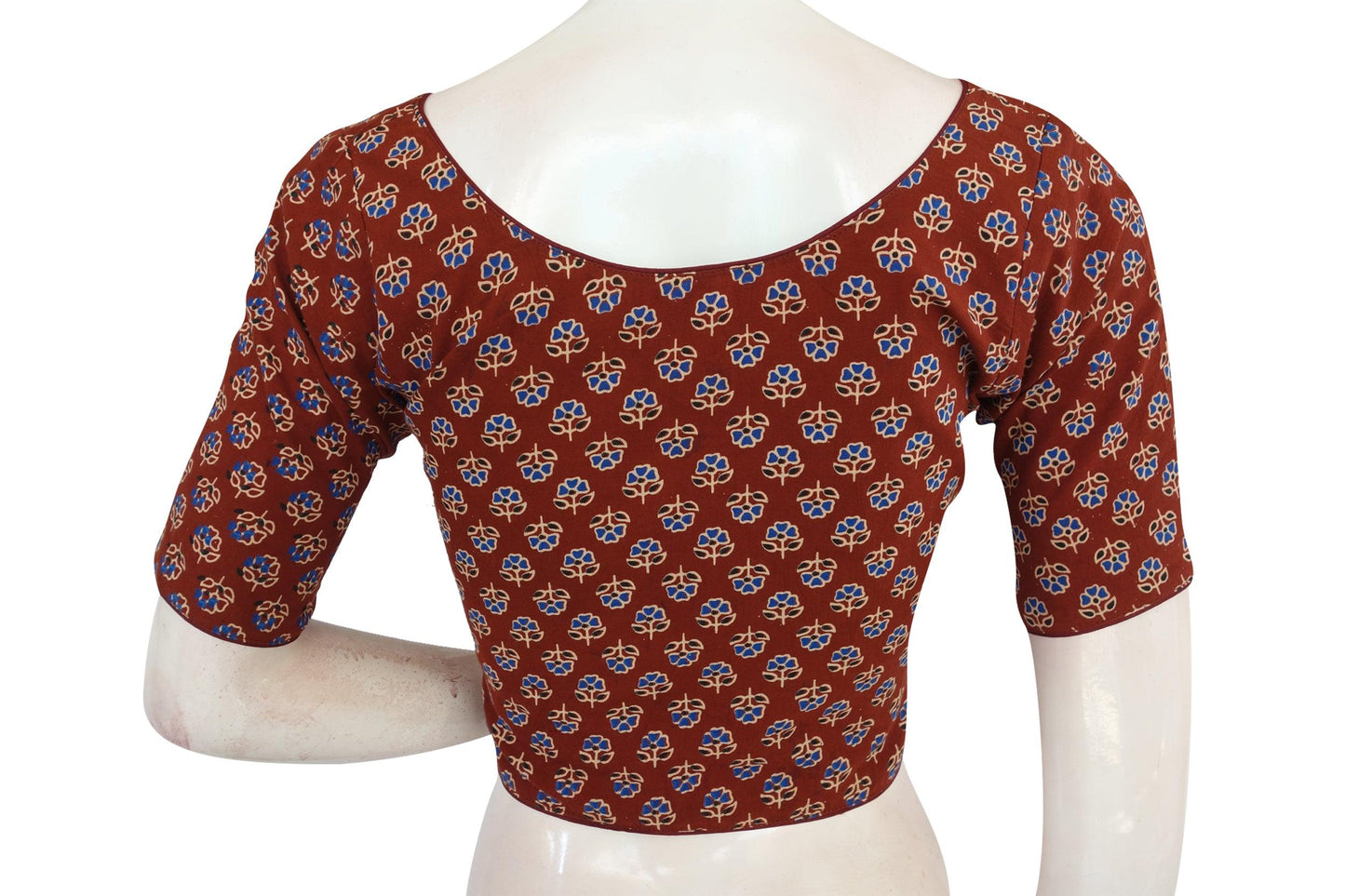 Maroon Color Ajrakh Cotton Readymade Boat Neck Blouse