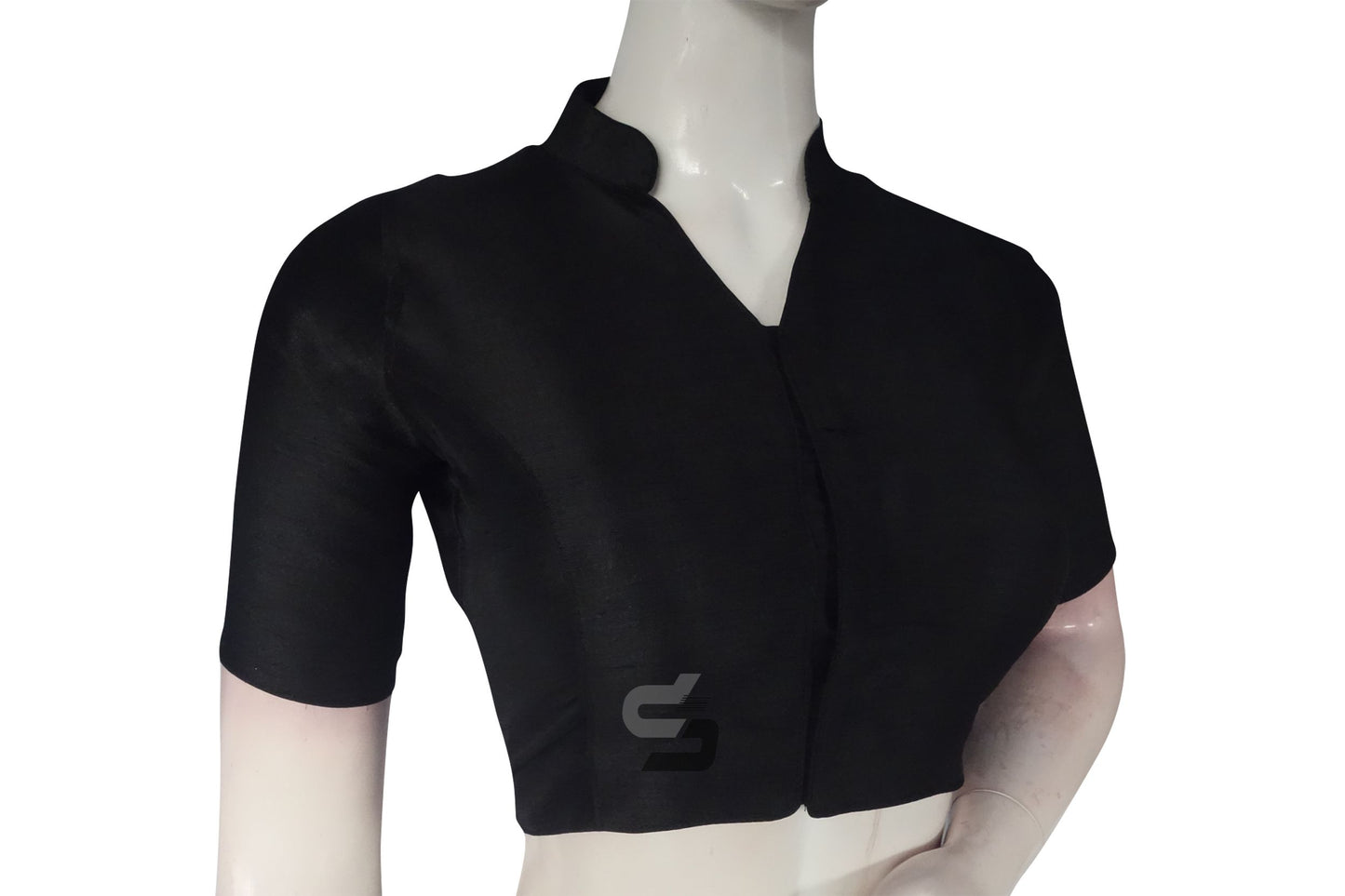 Black Color Semi Silk Plain Collar Neck Readymade Blouse
