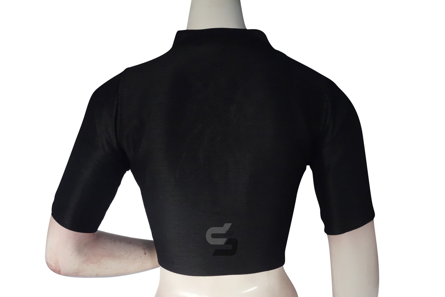 Black Color Semi Silk Plain Collar Neck Readymade Blouse