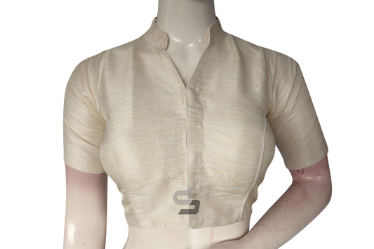 White Color Semi Silk Plain Collar Neck Readymade Blouse