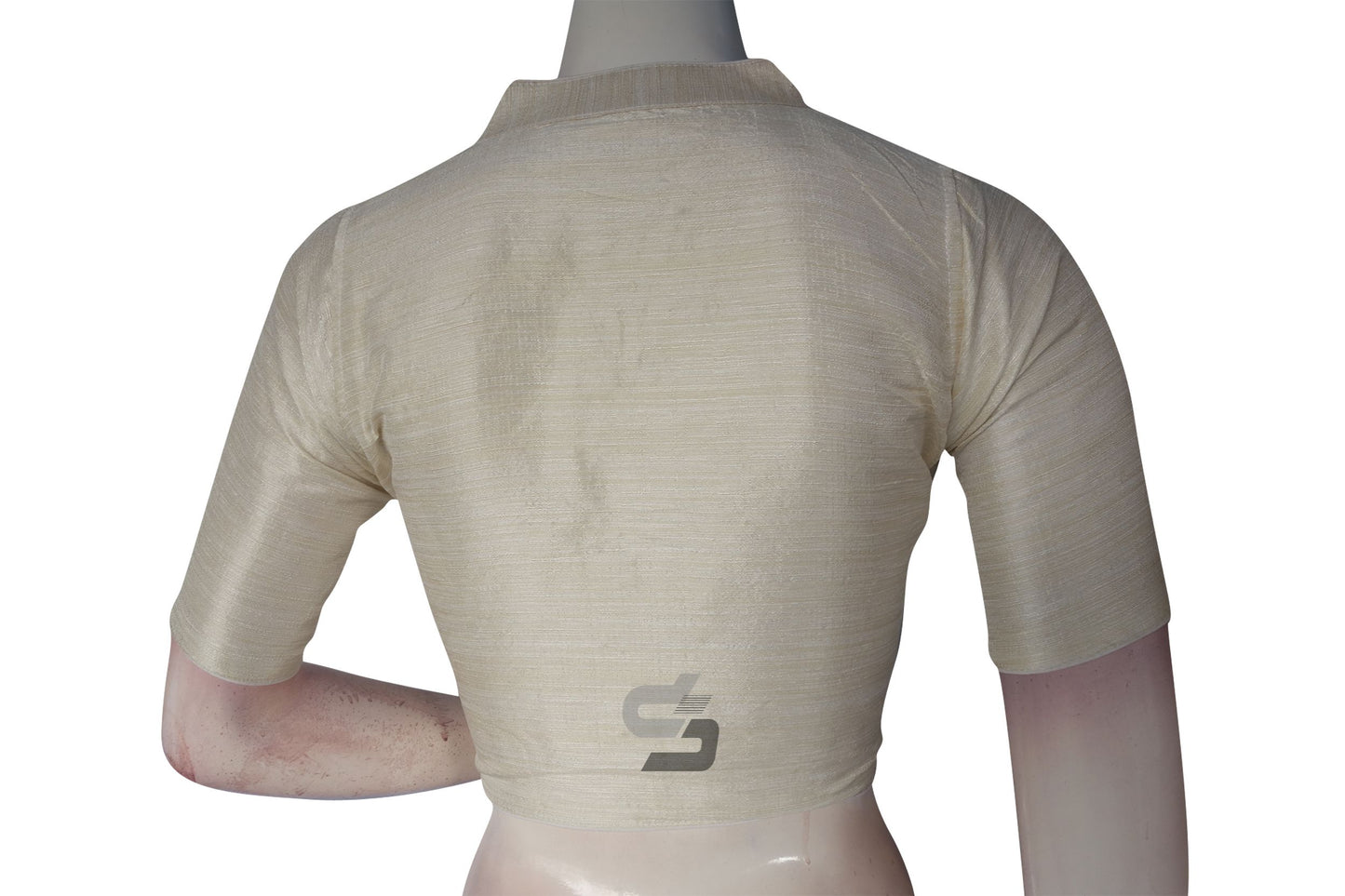 White Color Semi Silk Plain Collar Neck Readymade Blouse