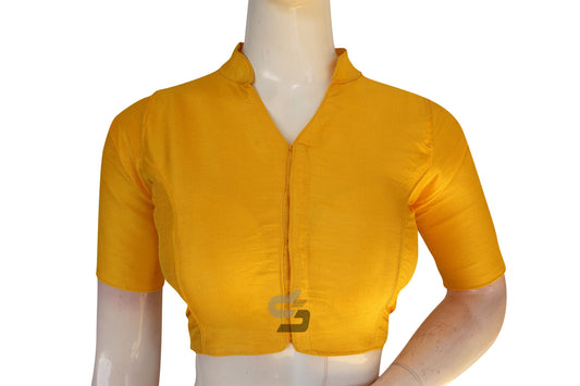 Yellow Color Semi Silk Plain Collar Neck Readymade Blouse